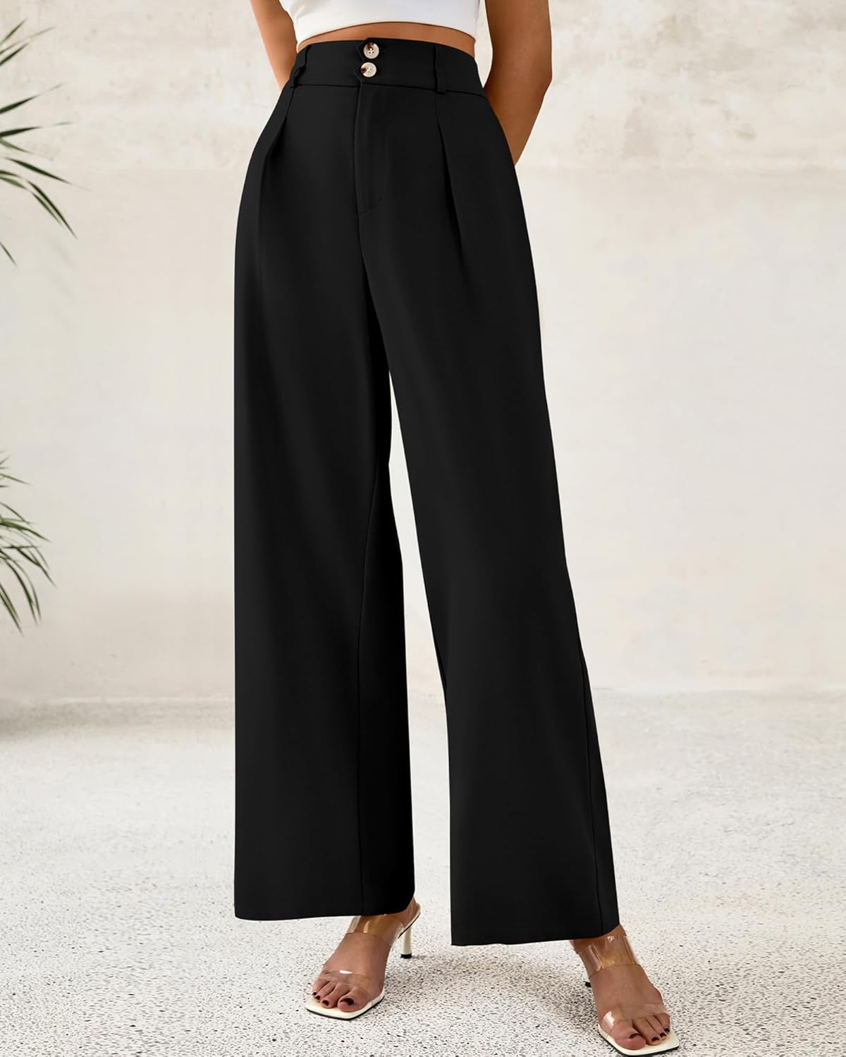 BTFBM Women Wide Leg Dress Pants, Special High Waisted Button Pleated Trousers,...