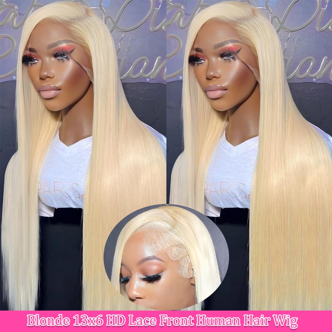 30 Inch 613 Lace Front Wig Human Hair Blonde 13X6 HD Transparent Lace Front Wigs...