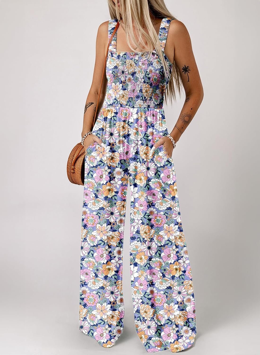 Dokotoo Women's Casual Loose Overalls Jumpsuits One Piece Sleeveless Printed Wid...