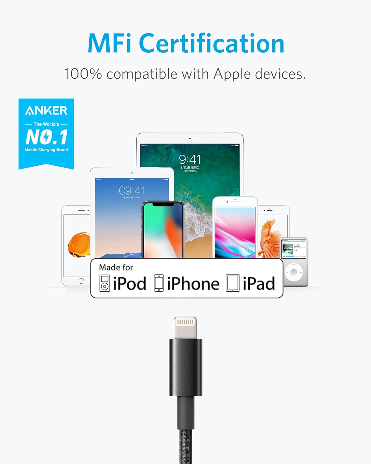 Anker iPhone Charger Cable, 3.3 ft, 331, Premium Nylon USB-A to Lightning, MFi C...