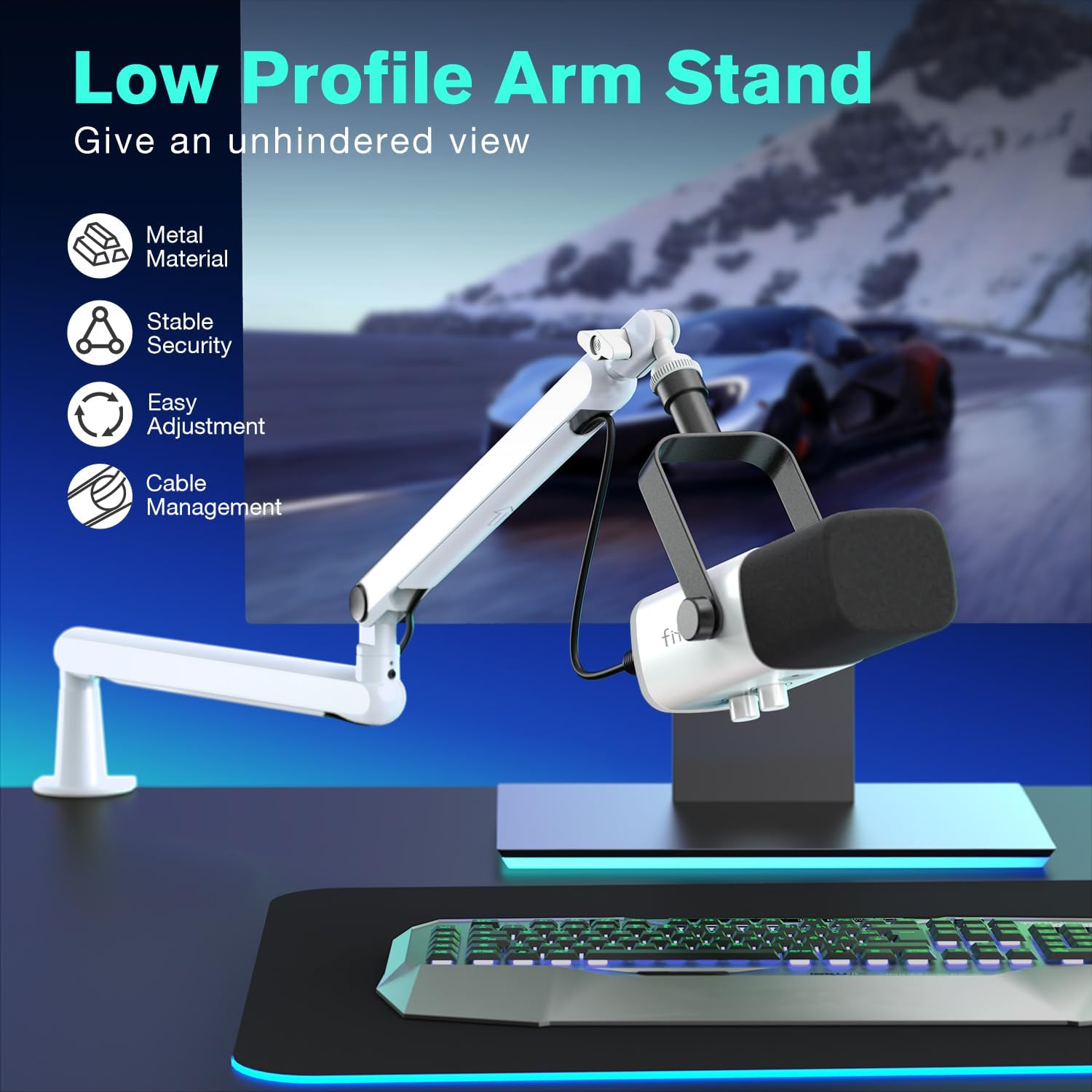 FIFINE Microphone Stand, Mic Boom Arm Stand, Low Profile Podcast Scissor Suspens...