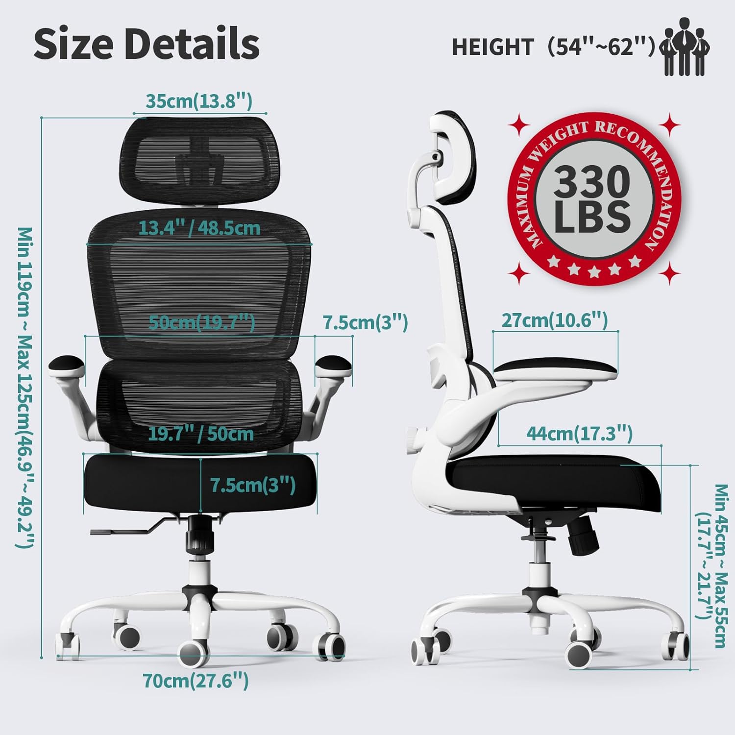 TRALT Office Chair Ergonomic Desk Chair, 330 LBS Home Mesh Office Desk Chairs wi...