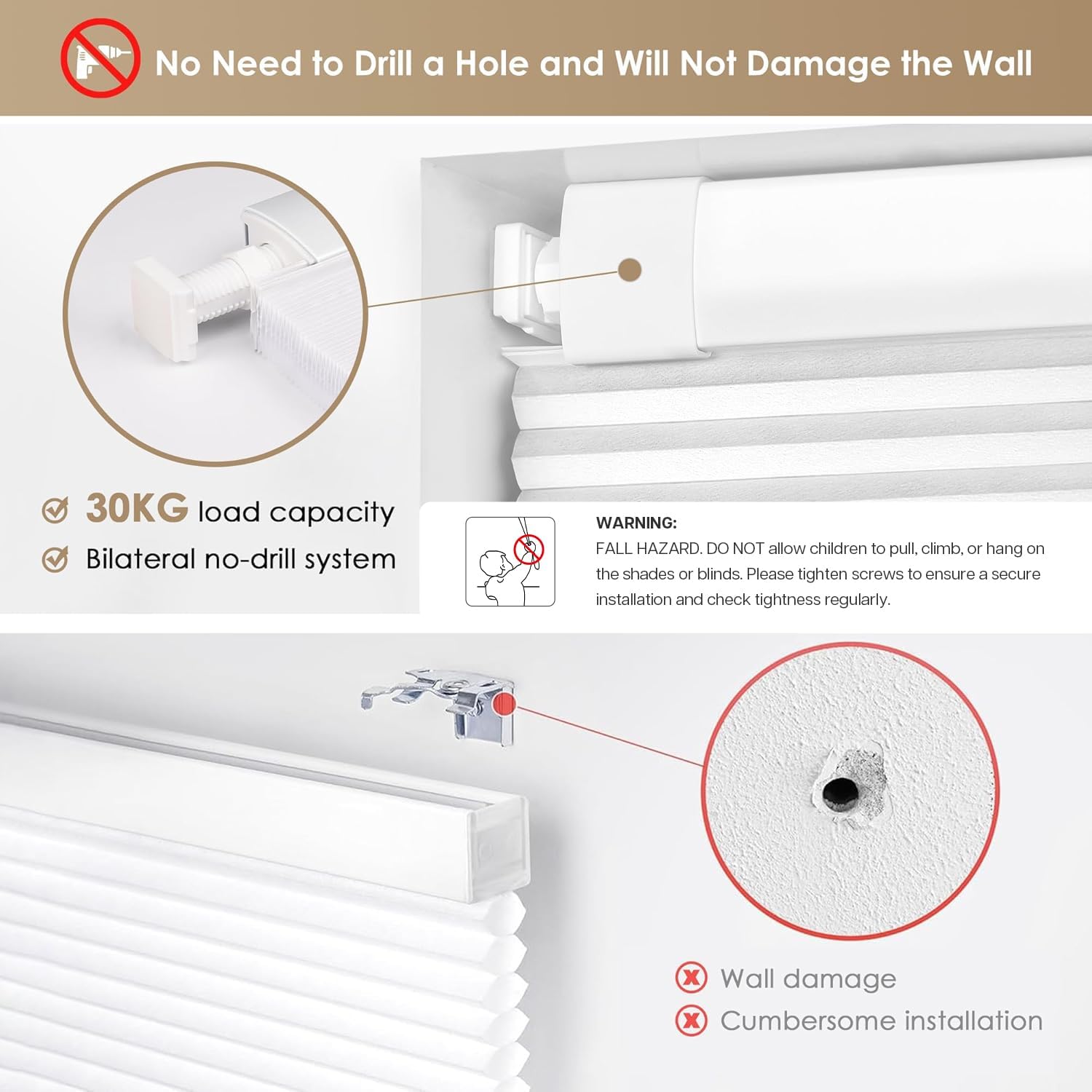 LazBlinds Cordless Cellular Shades, Special Light Blocking Shades for Home, Inno...