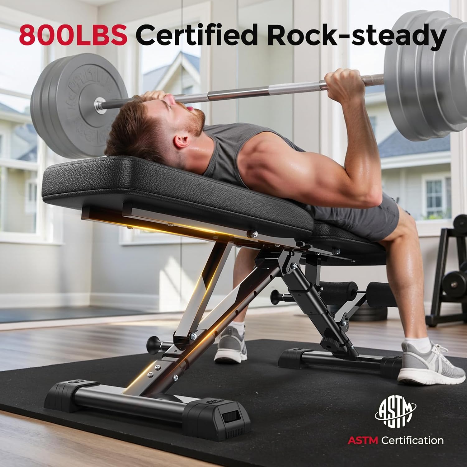 FLYBIRD Adjustable Weight Bench, ASTM-Certified 800LBS Workout Bench Foldable fo...