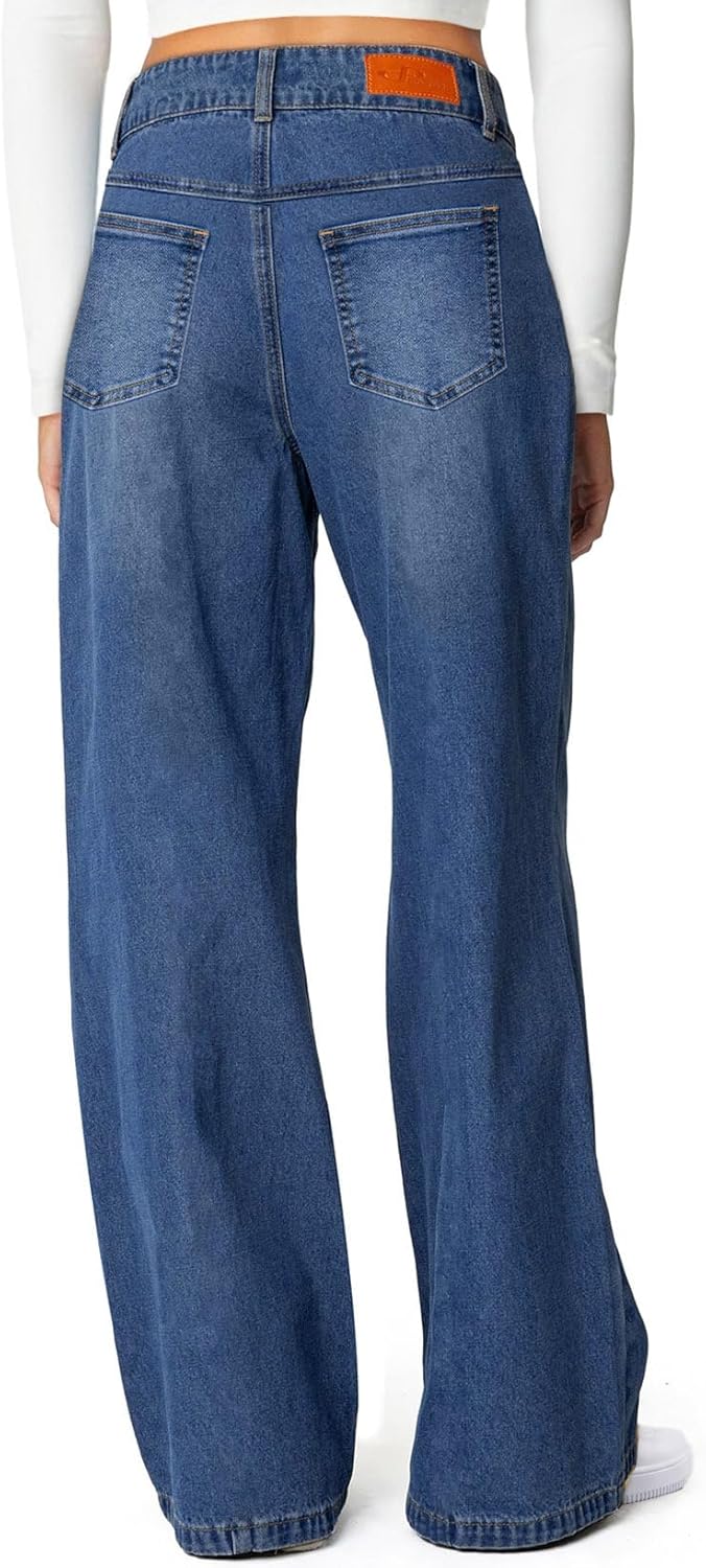 Sidefeel Women's Wide Leg Jeans, Special High Waisted Stretchy Straight Leg Jean...