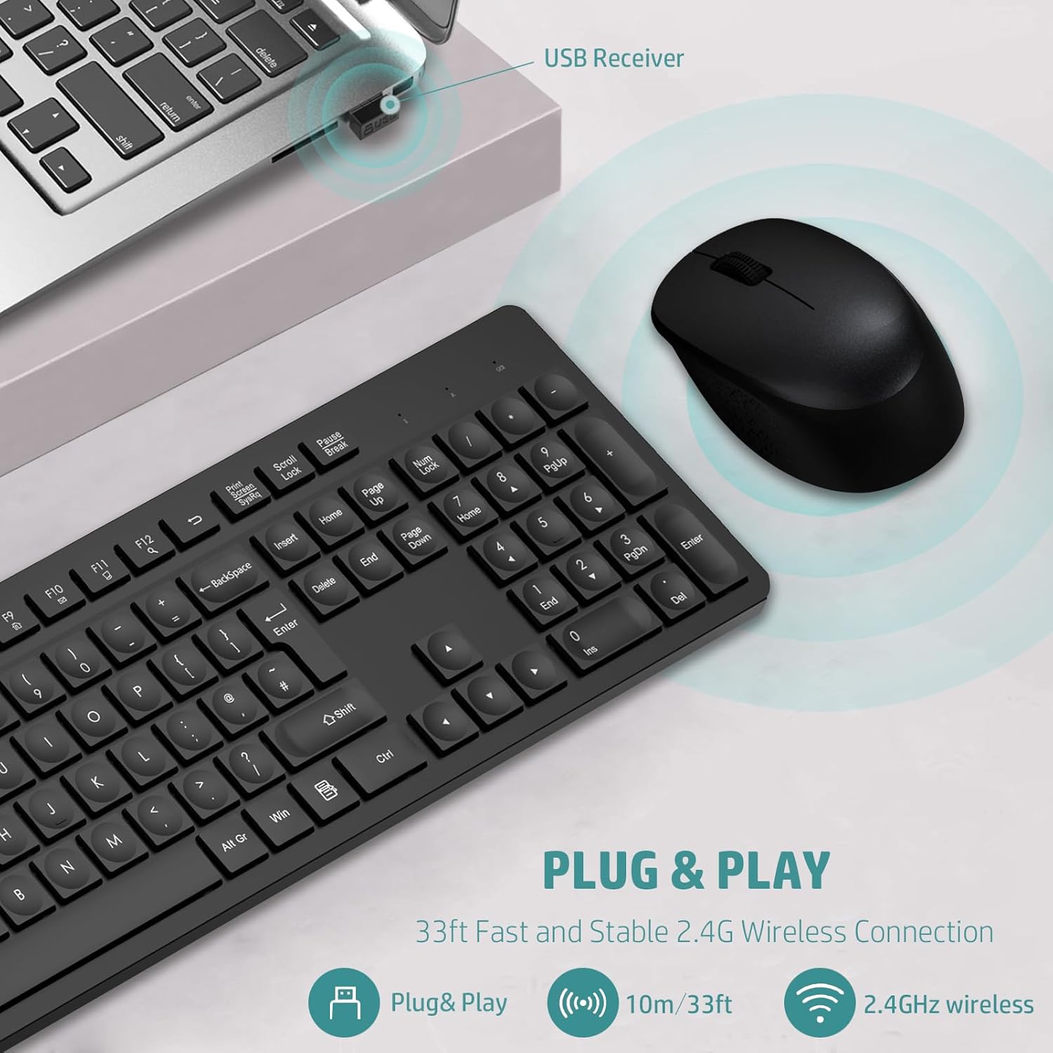 LeadsaiL Wireless Keyboard and Mouse Set, 2.4GHz USB Computer Keyboards and Mous...