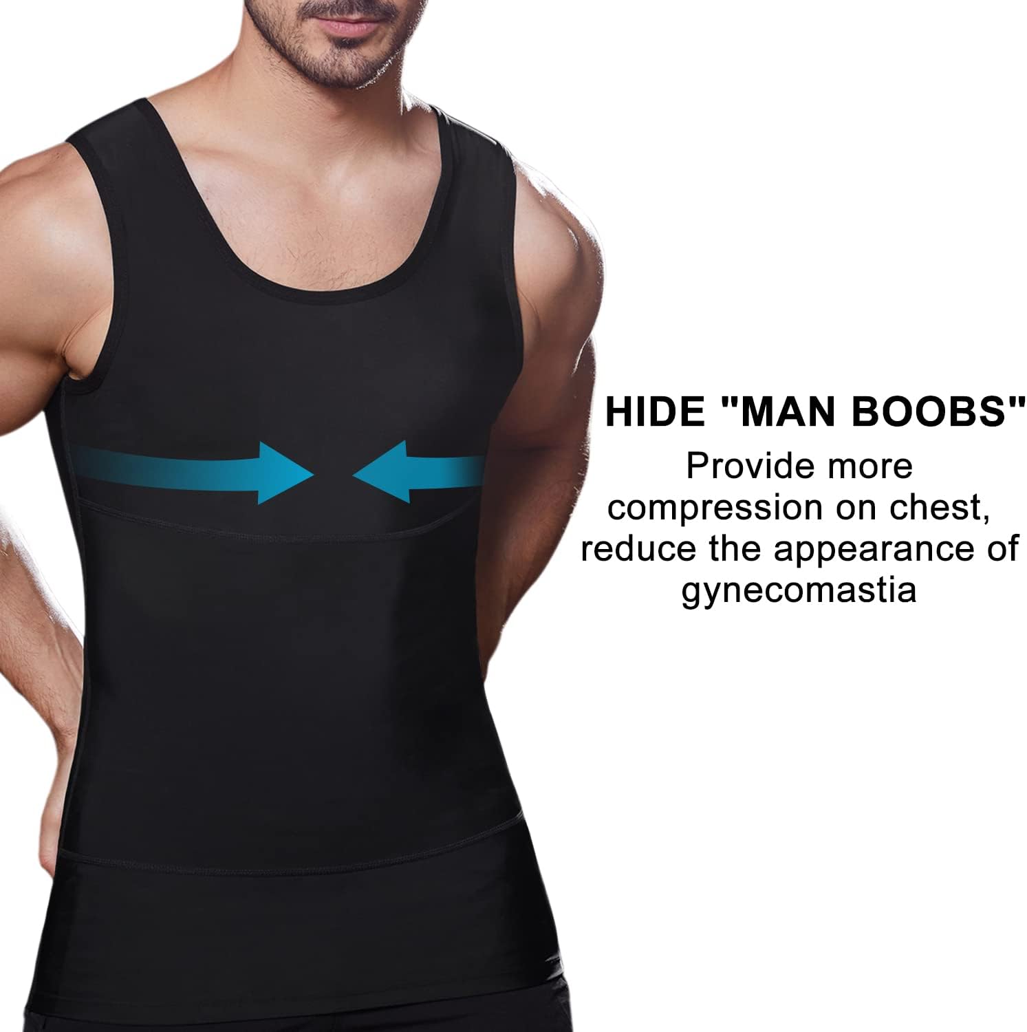 Mens Slimming Compression Shirt, Body Shaper Workout Tank Top, Gynecomastia Tumm...