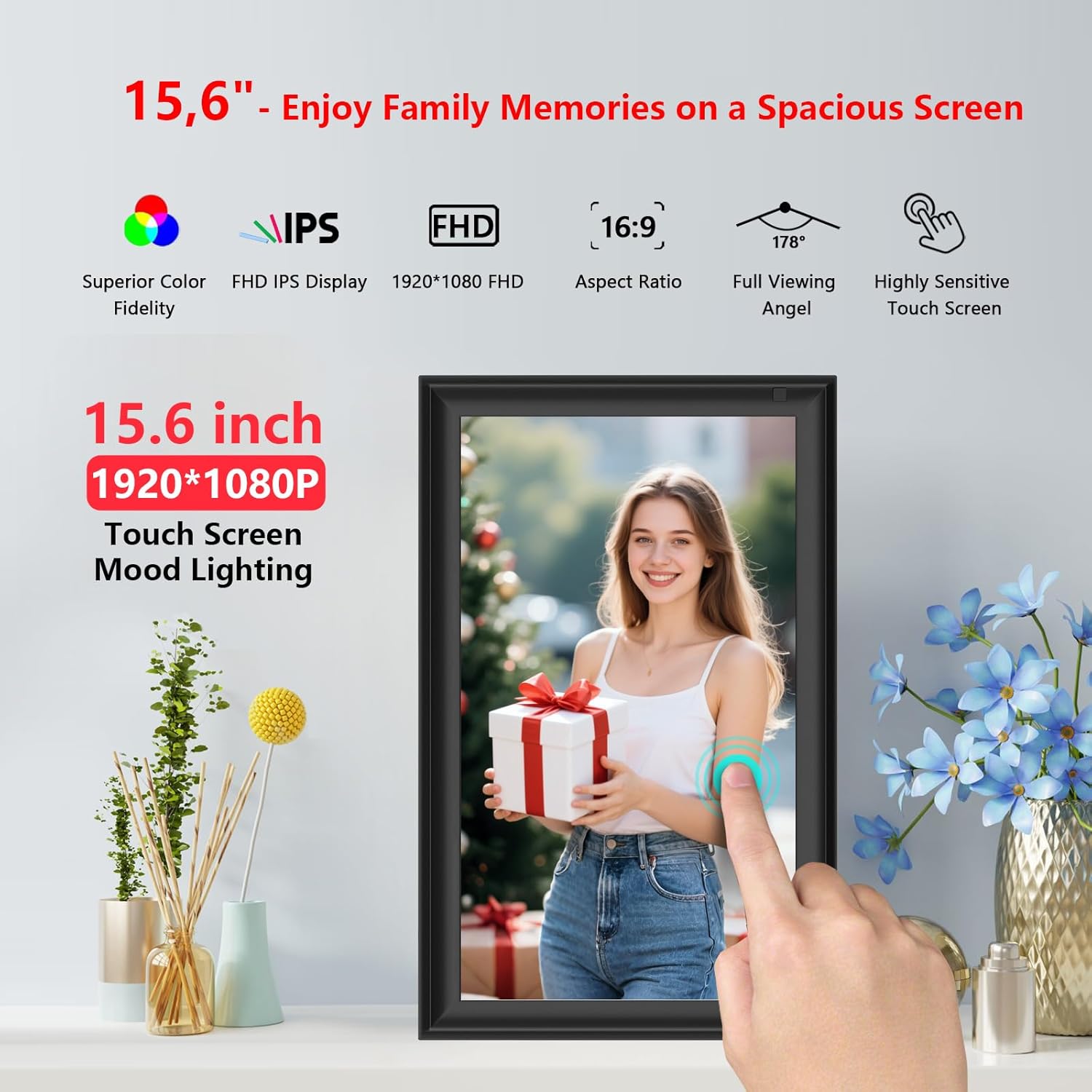 FRAMEO 15.6 inch WiFi Digital Picture Frame, Special Digital Photo Frame with 19...