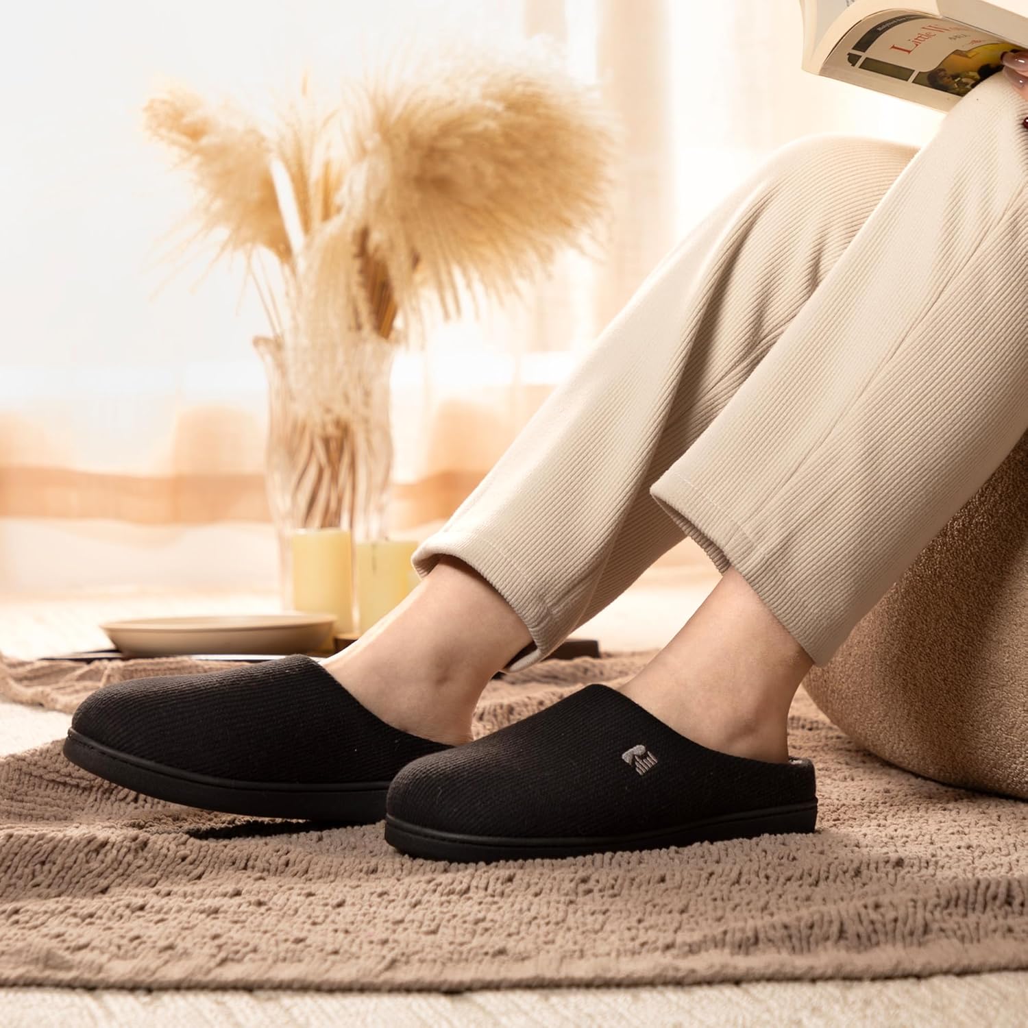 RockDove Women's Original Two-Tone Memory Foam Slipper 5/6 UK Black and Grey