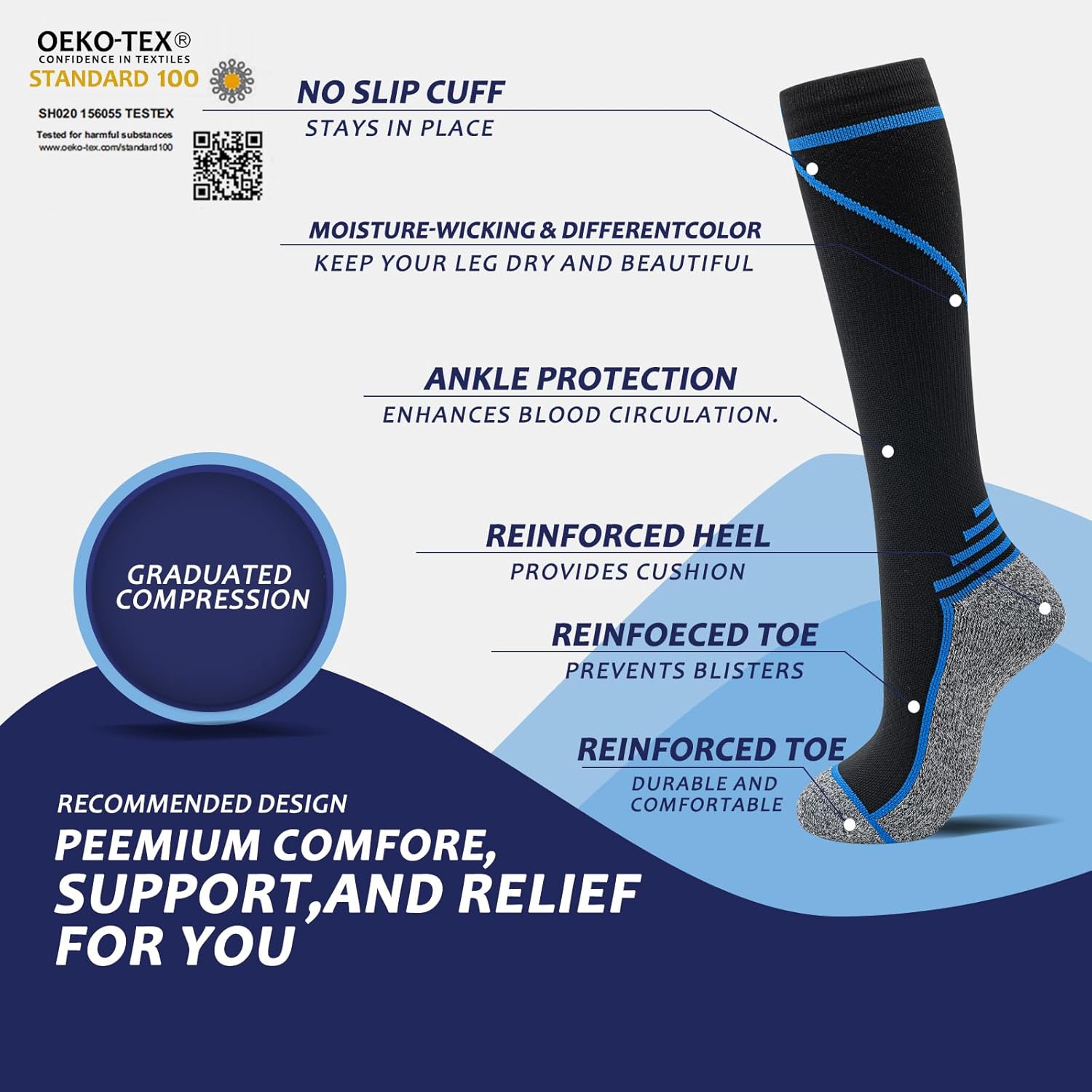 fenglaoda 8 Pairs Compression Socks for Men & Women 20-30 mmHg Knee High Nurse P...