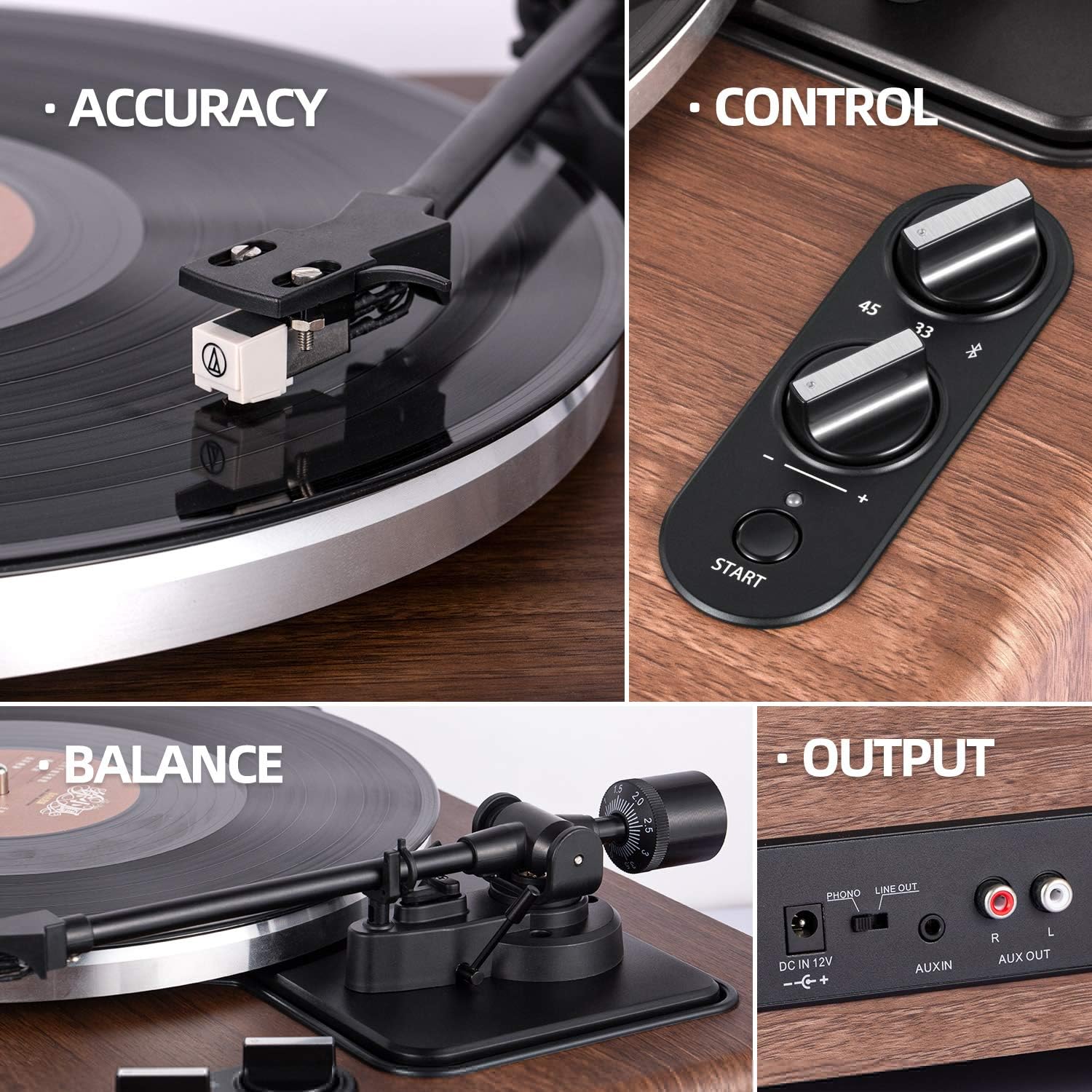 1 by ONE High Fidelity Belt Drive Turntable with Built-in Speakers, Vinyl Record...