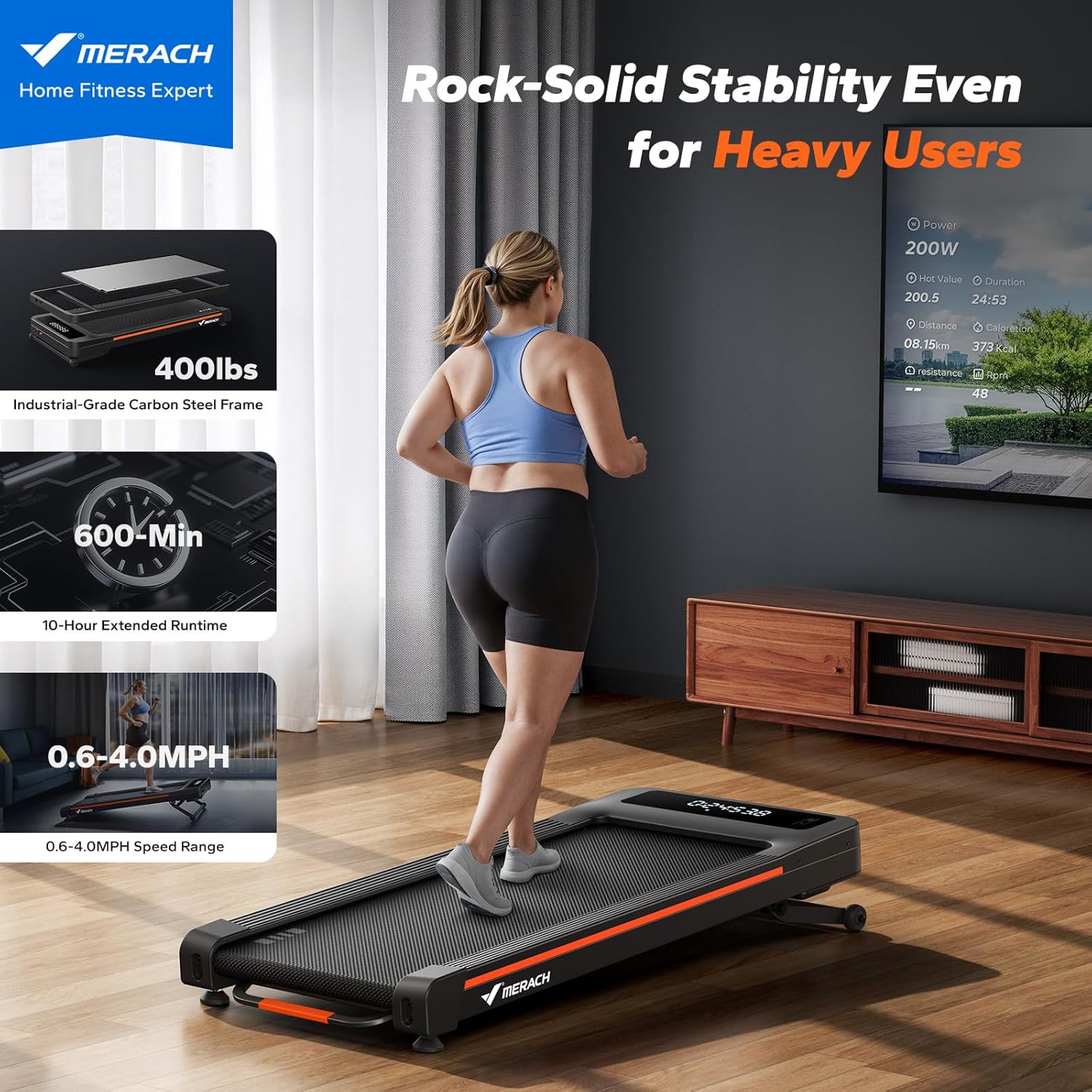 MERACH Heavy Duty Walking Pad Treadmill with 10%-12% Auto Incline, Pro Shock-Abs...