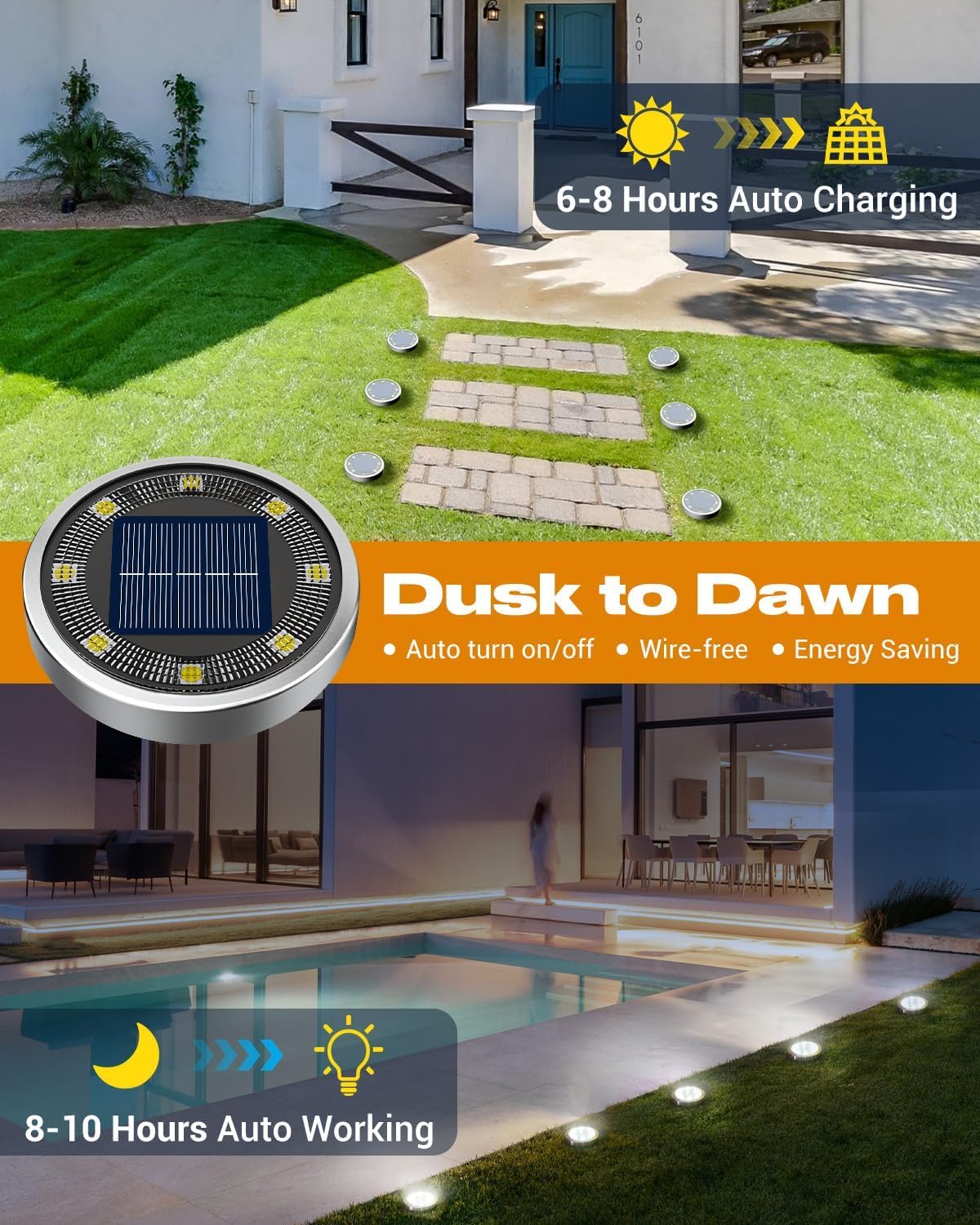 btfarm Solar Lights Outdoor Garden, 10 Pack Solar Ground Lights, 8 LED Solar Dis...