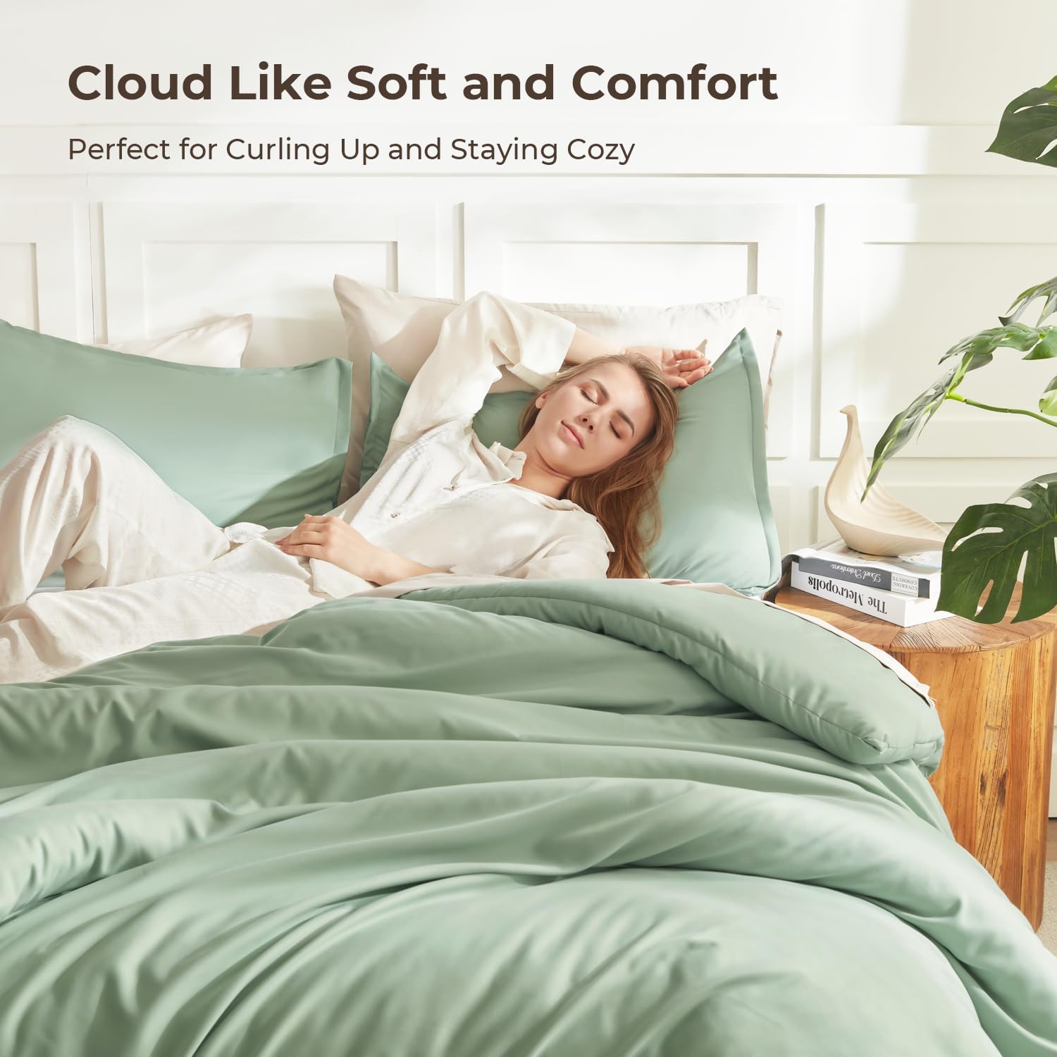 Litanika Queen Comforter Set Sage Green, 3 Pieces Lightweight Comforters Queen S...