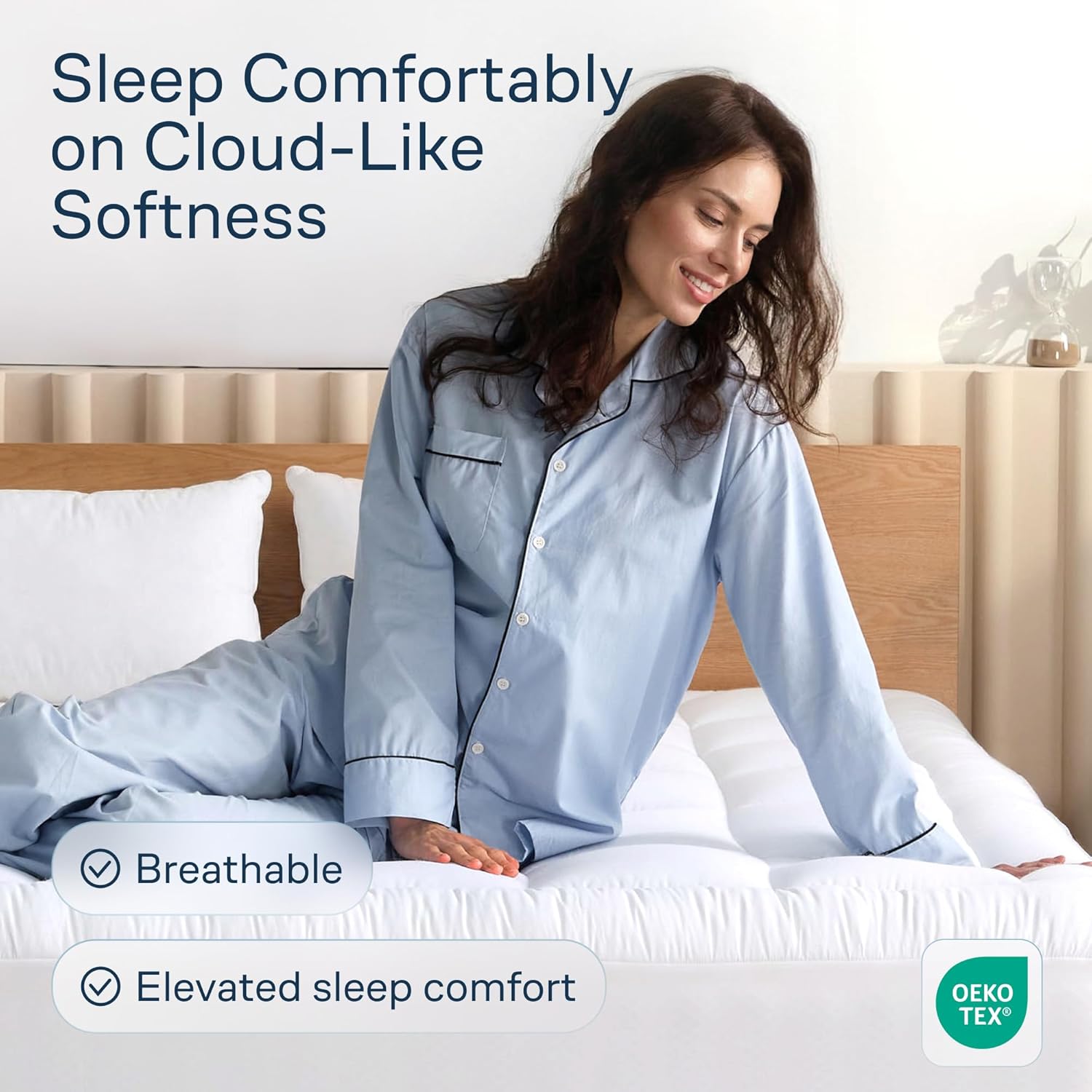 Cloud-Like Full Size Mattress Topper - 100% Cotton Top Mattress Pad for Back Pai...