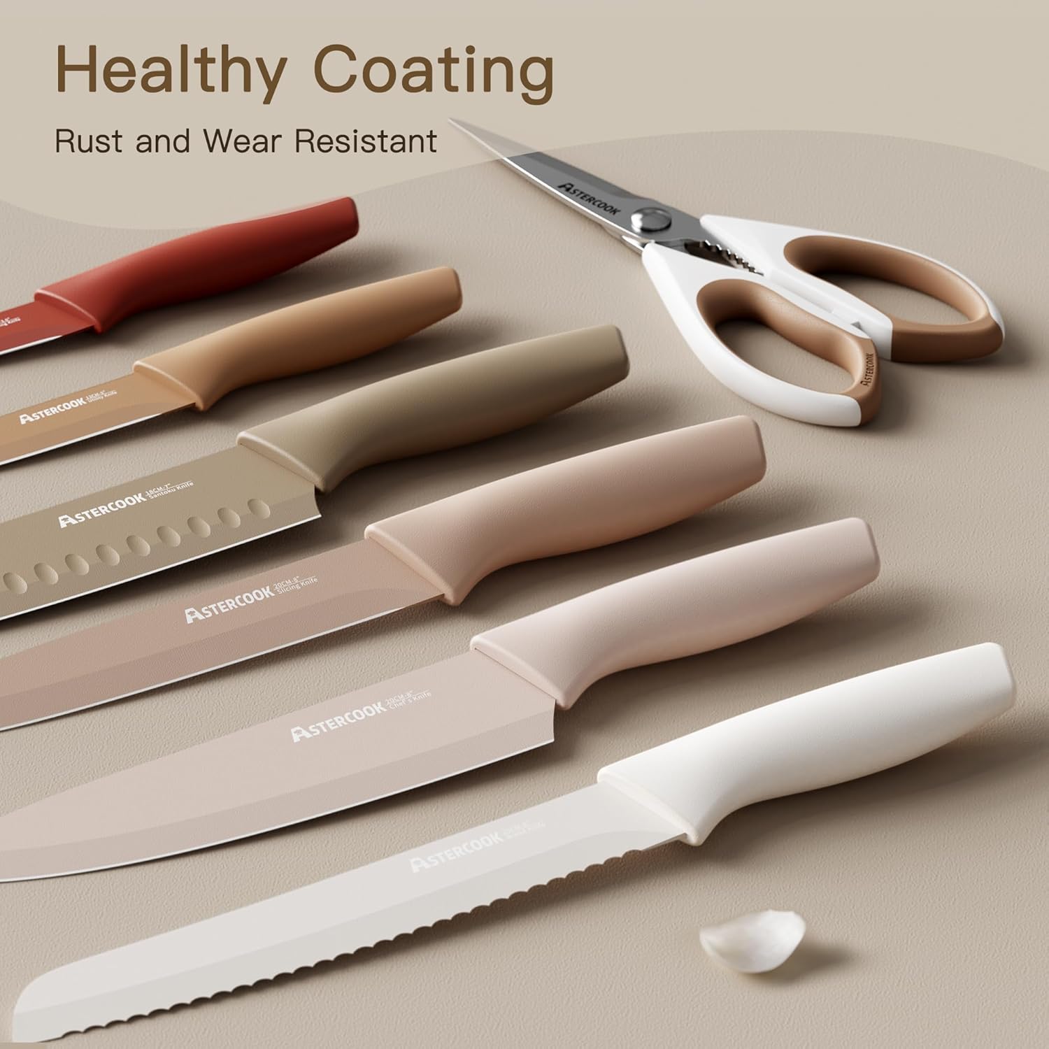 Astercook Knife Set, 13 Pieces Kitchen Knives Set with Healthy Anti-Rust Coating...