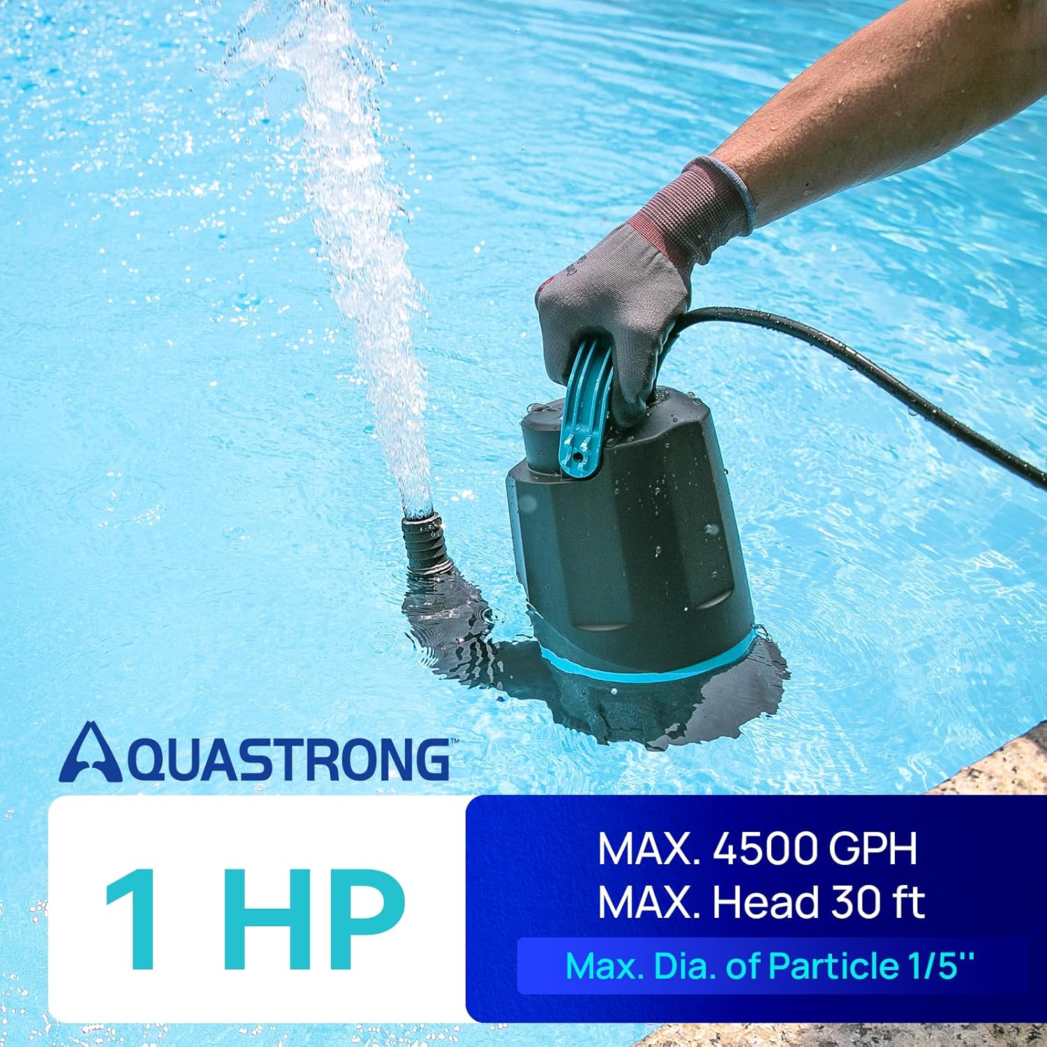 Aquastrong Sump Pump 1 HP 4500 GPH Submersible Water Pump Thermoplastic Portable...