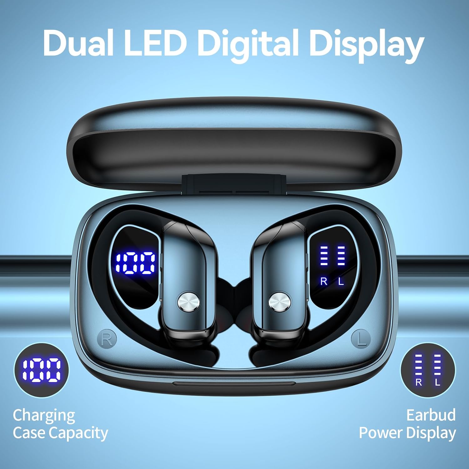 bmani Ear Buds Wireless Earbuds Bluetooth Headphones with 80H Playtime LED Displ...