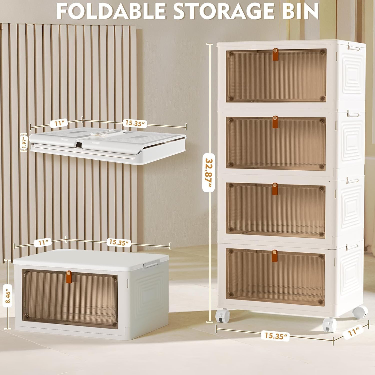 4 Tier Plastic Storage Bins with Lid 23QT, Stackable Storage Containers with Whe...