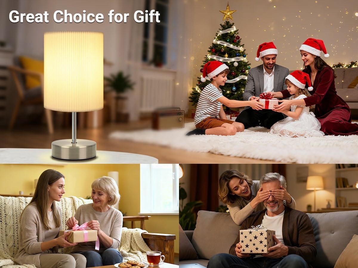 Bedside Lamps, Touch Control Table Lamp 3-Way Dimmable Small Lamp with 3D Pleats...