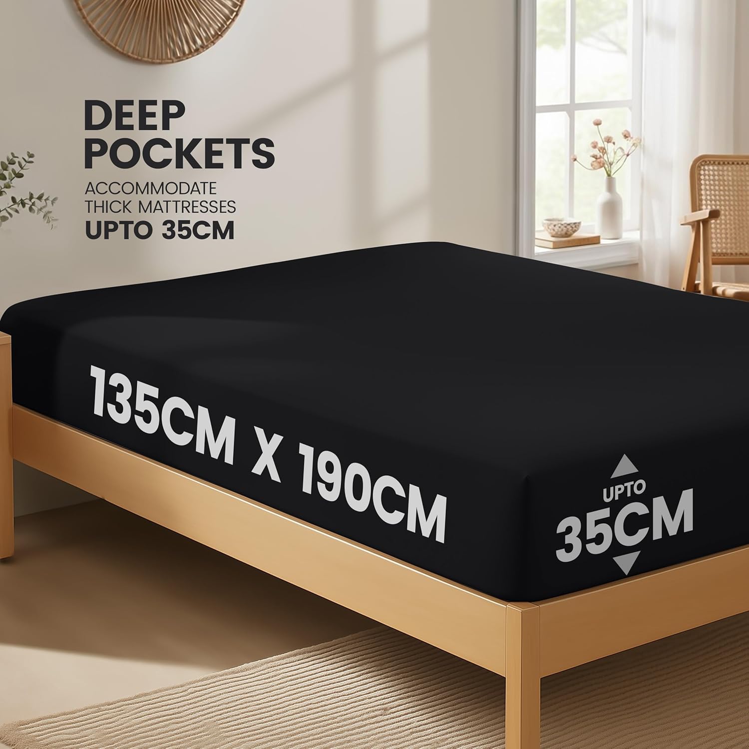 Utopia Bedding Fitted Sheet Double, Black - Deep Pocket 14 inch (35 cm) - Easy C...