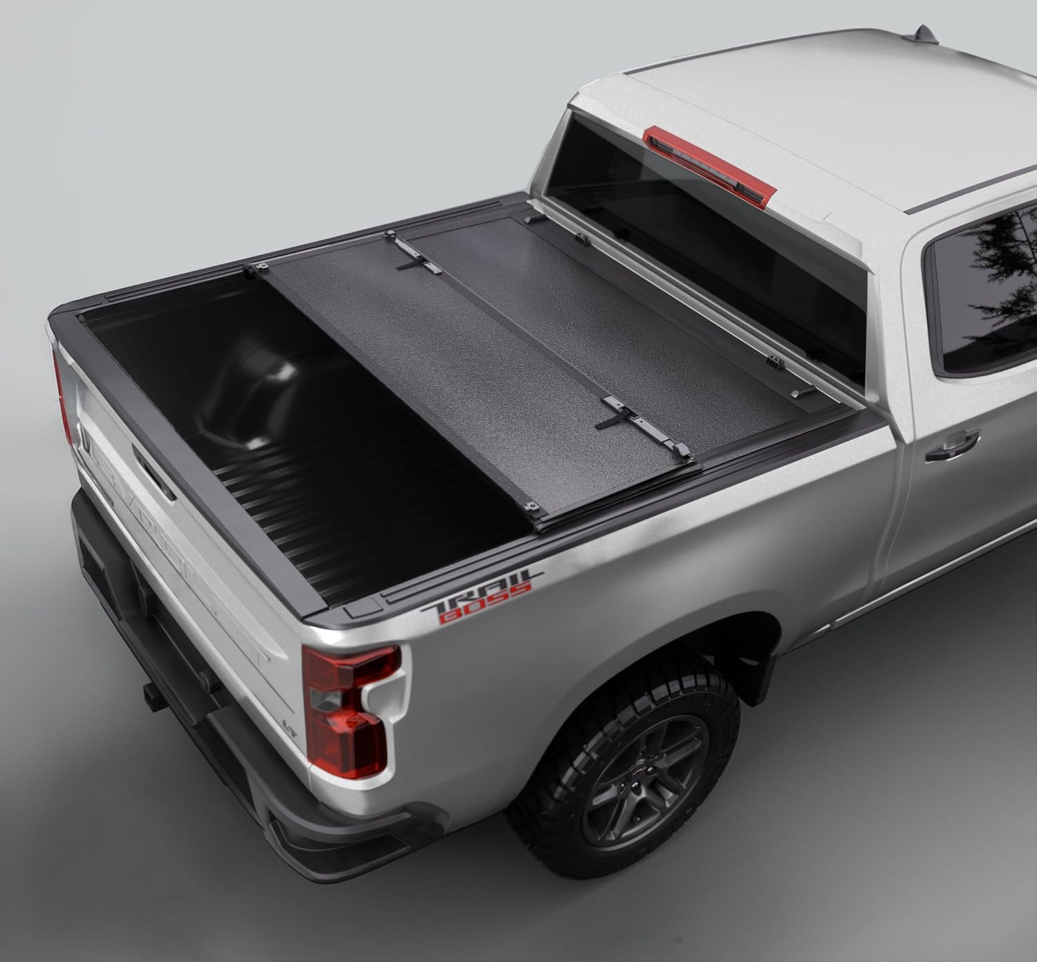 Low Profile Hard Folding Truck Bed Tonneau Cover Fits 2019-2026 Chevy/GMC Silver...