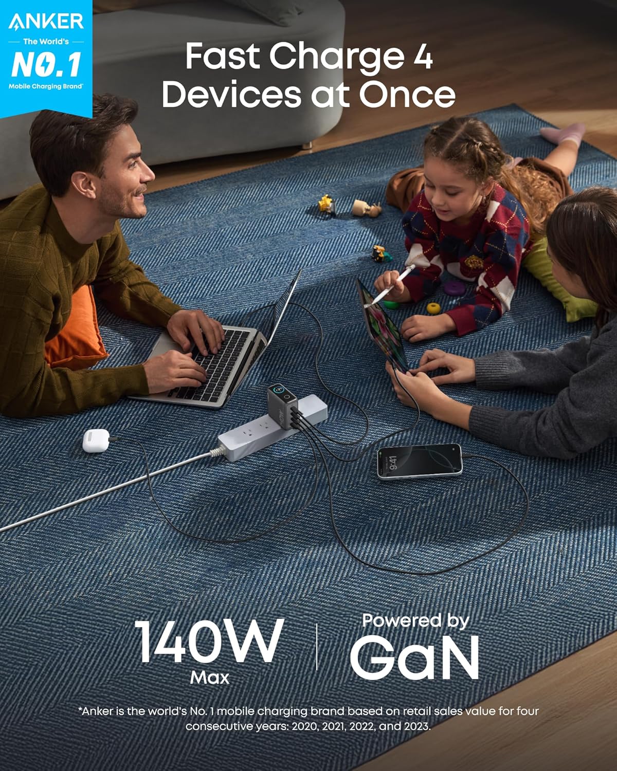 Anker Laptop Charger, 140W Max 4-Port GaN USB C Charger Block with Smart Display...