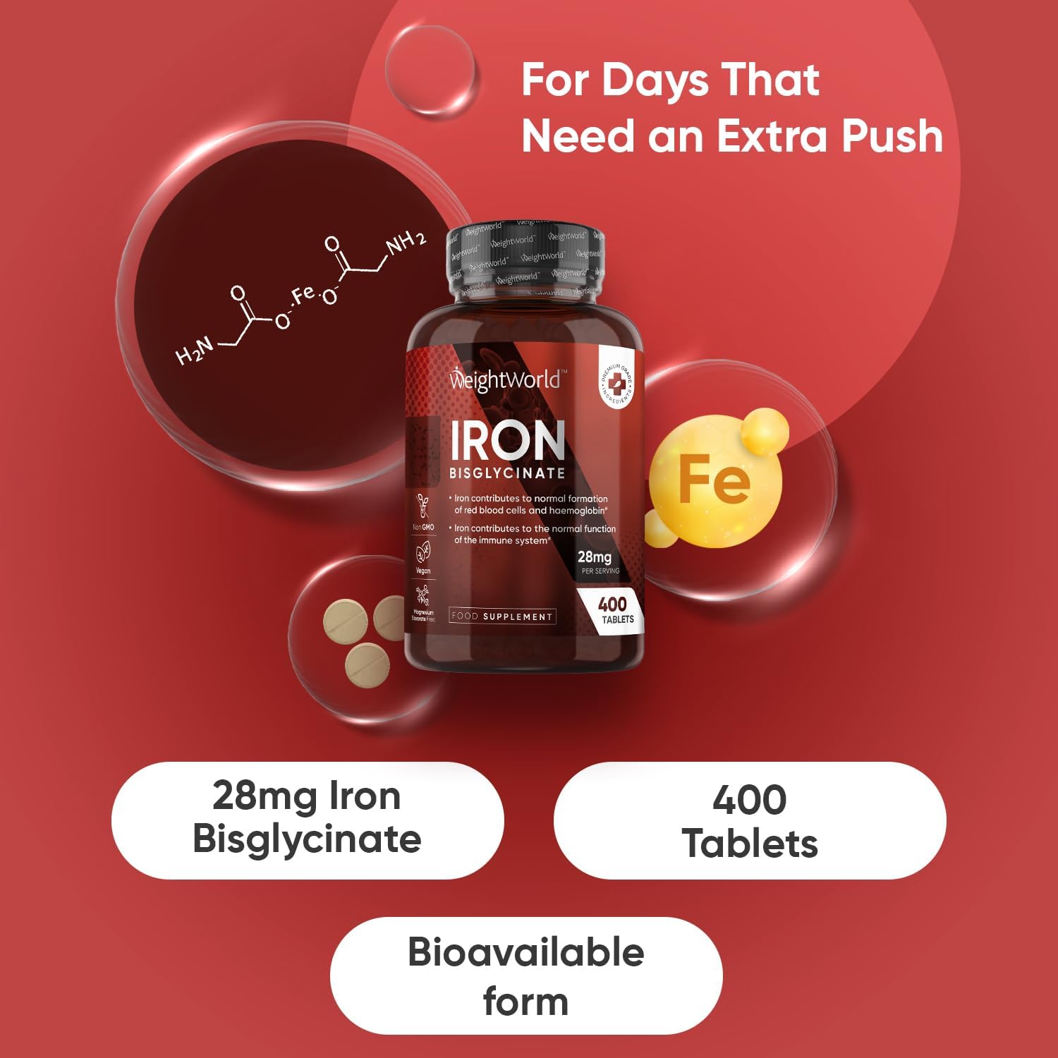 Iron Supplements for Women & Men - 28mg - 400 Tablets (6+ Months Supply) - Highl...