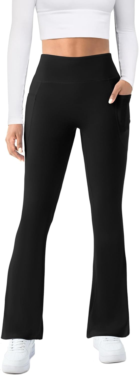 Womens Yoga Pants with Pockets High Waisted Flare Leggings Bell Bottom Yoga Dres...