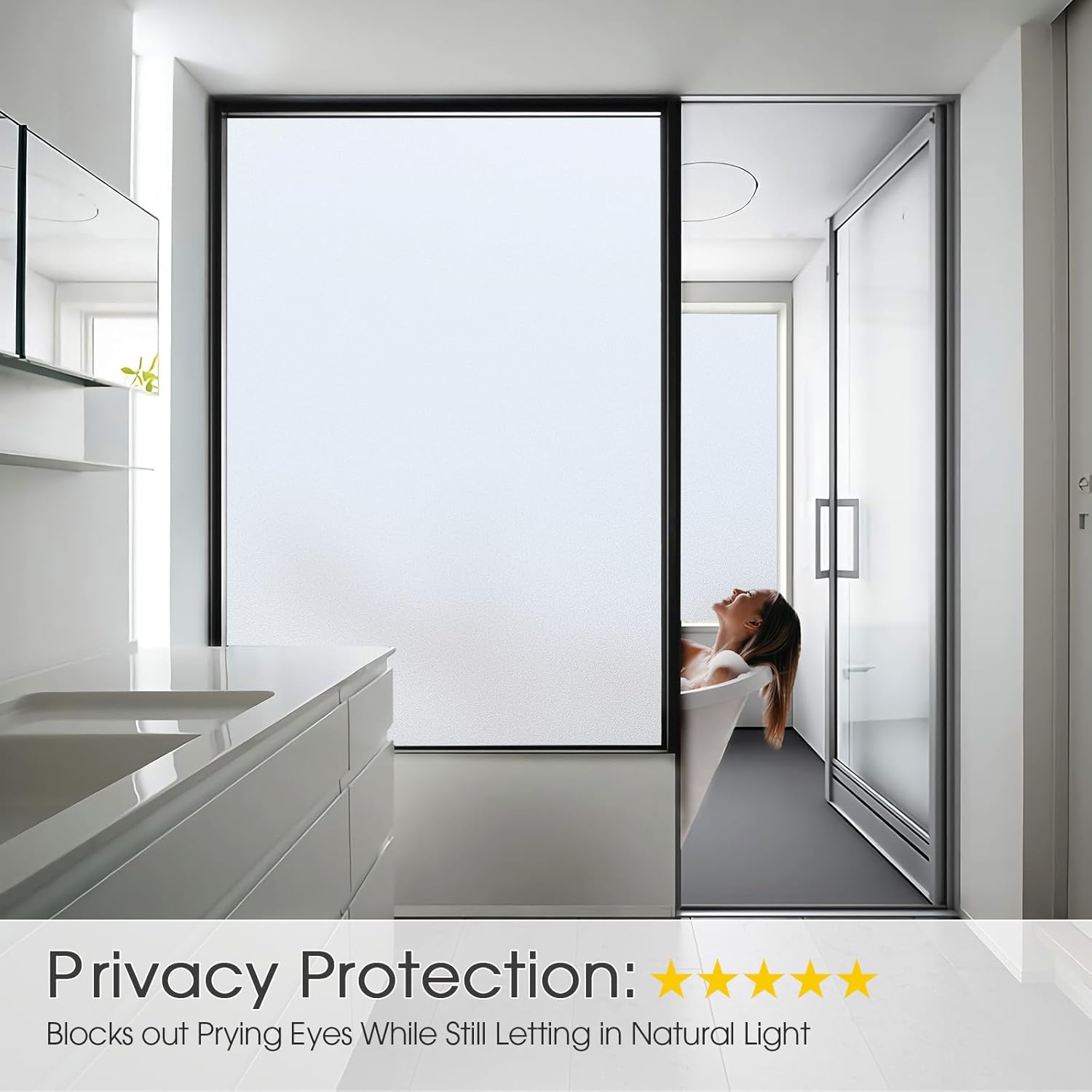 Lifetree Frosted Window Film Privacy Opaque Glass Film for Glass Windows Non-Adh...