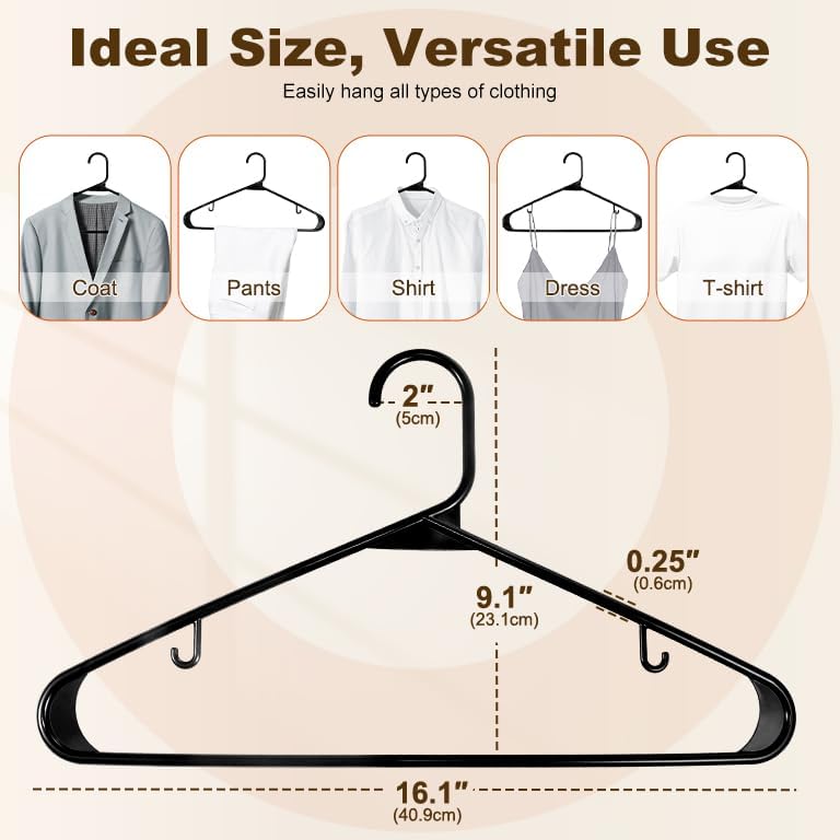 HOUSE DAY Black Plastic Hangers 60 Pack, Clothes Hangers with Non Slip Hooks, Du...