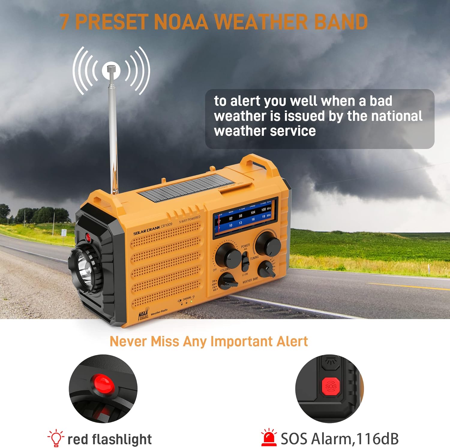 Emergency Radio with NOAA Weather Alert, 5000mAh Solar Hand Crank Portable AM/FM...