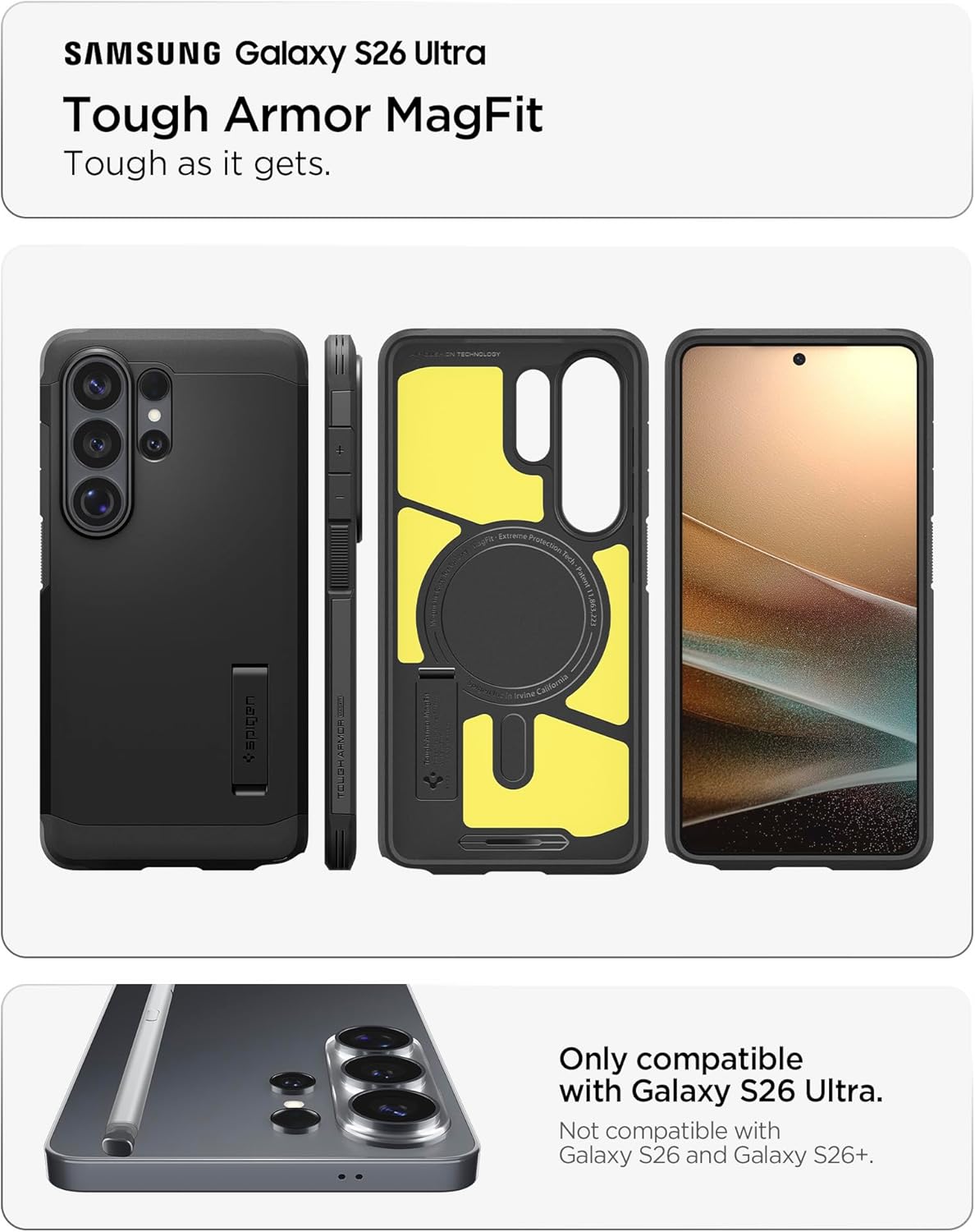 Spigen for Galaxy S26 Ultra Case, Tough Armor MagFit [Kickstand] [Compatible wit...