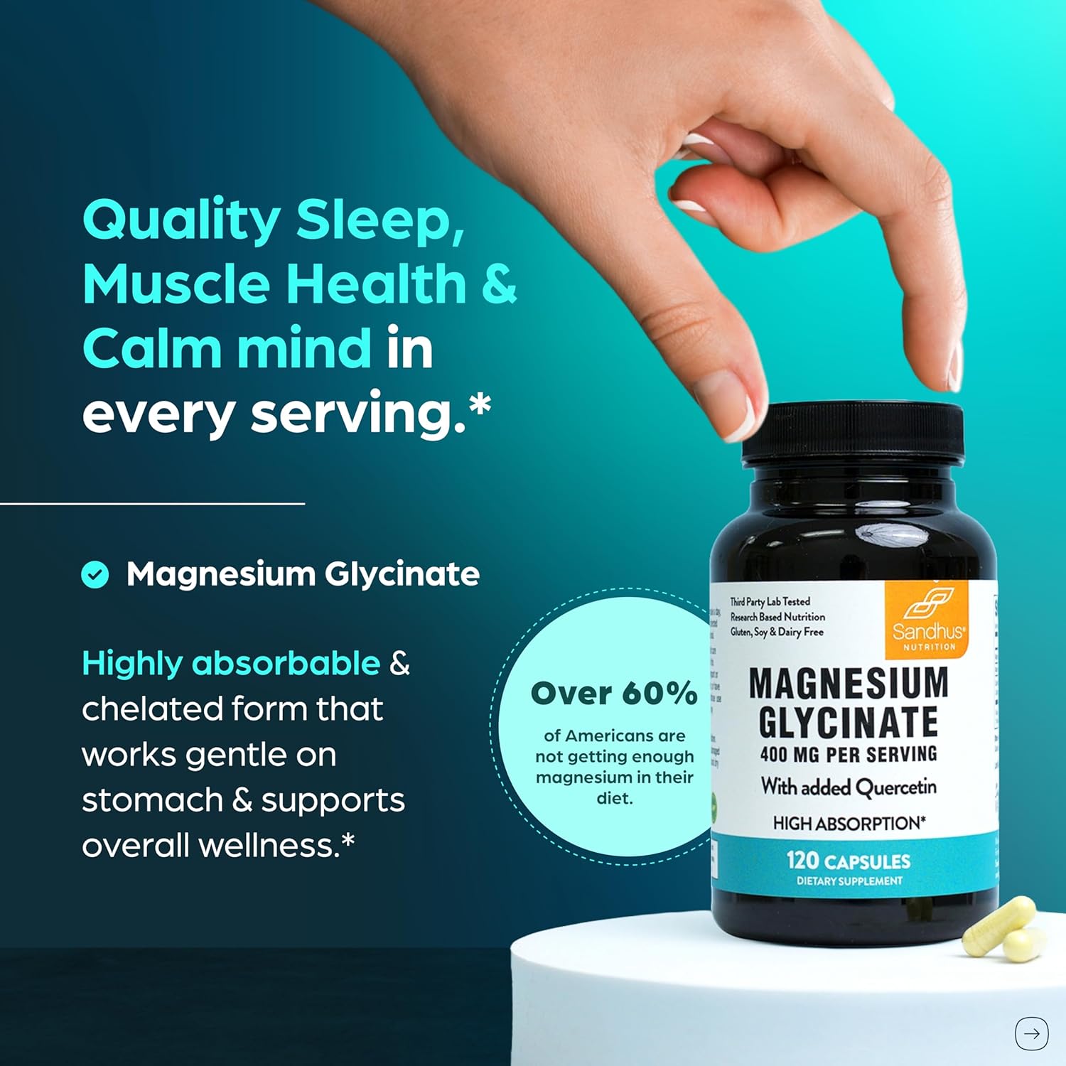 Magnesium Glycinate 400mg High Absorption Capsules with Quercetin | Quality Slee...
