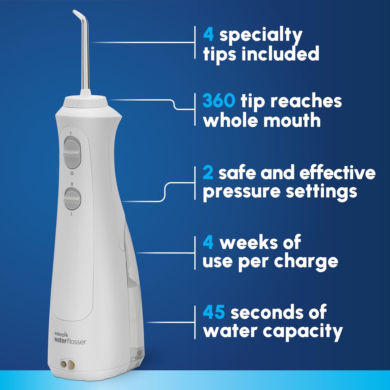 Waterpik Cordless Pearl Rechargeable Portable Water Flosser for Teeth, Gums, Bra...