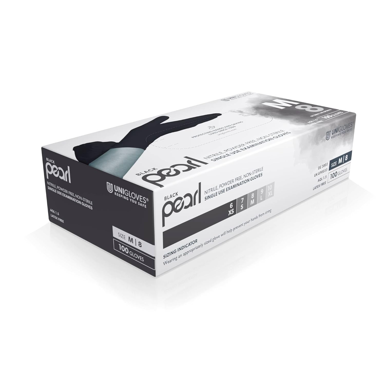 Unigloves Black Pearl Nitrile Examination Gloves - Multipurpose, Powder Free and...