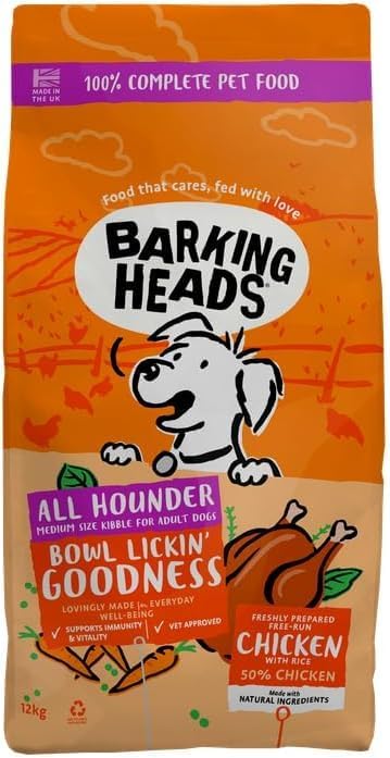 Barking Heads Complete Dry Dog Food 12kg - Adult All Hounder Bowl Lickin' Goodne...