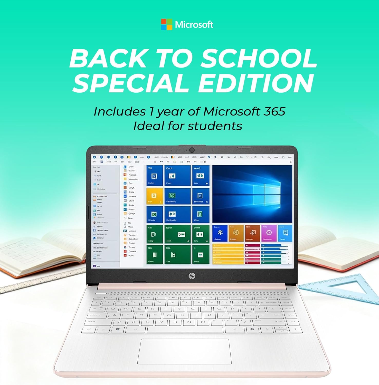 HP 14″Rose Gold Lightweight Laptop, with Office 365 & Copilot AI, Intel Processo...