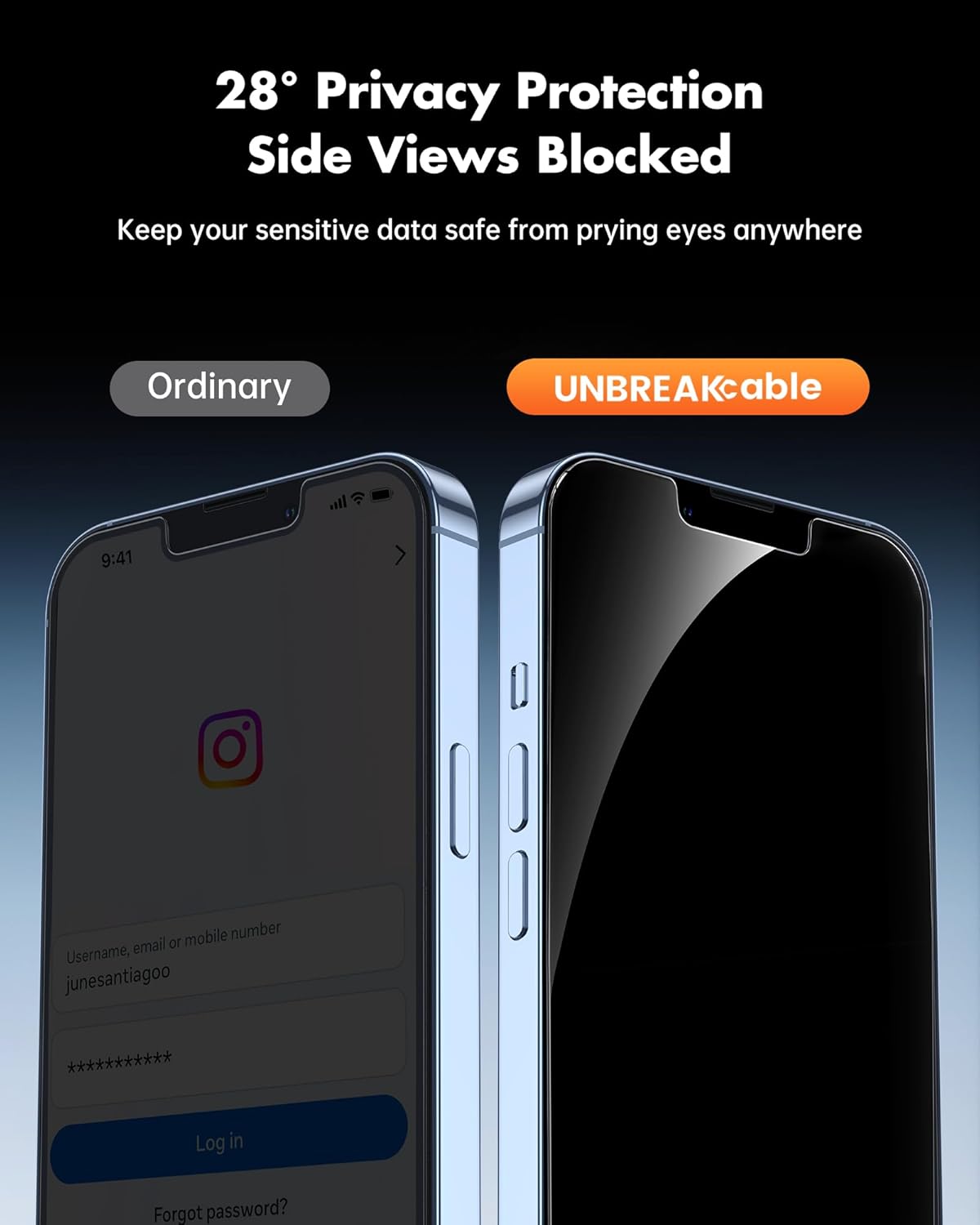 UNBREAKcable Privacy Screen Protector for iPhone 14/ iPhone 13/13 Pro, Tempered...