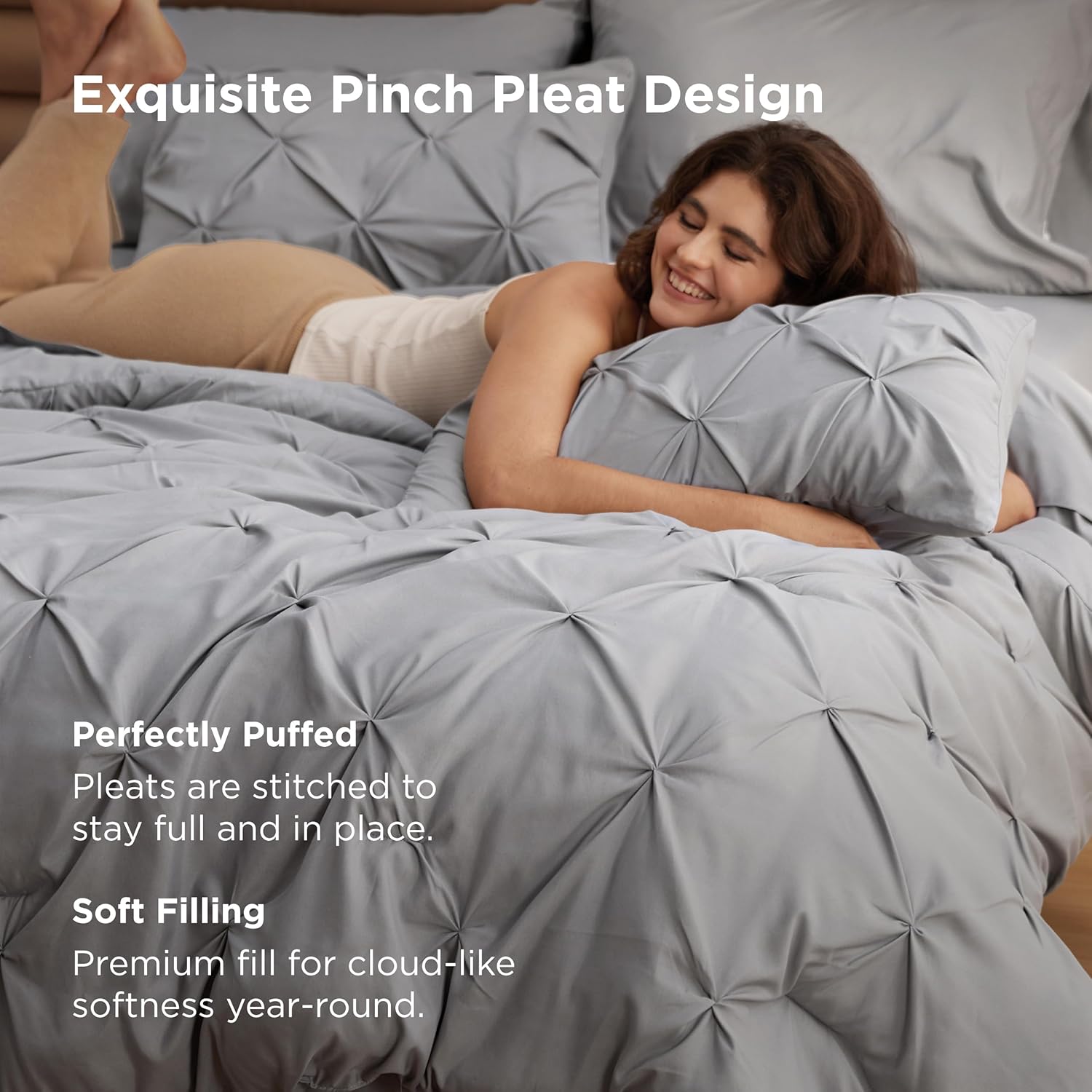 Bedsure Queen Comforter Set Grey - Bed in a Bag Queen Size Bedding 7 Pieces, Gen...