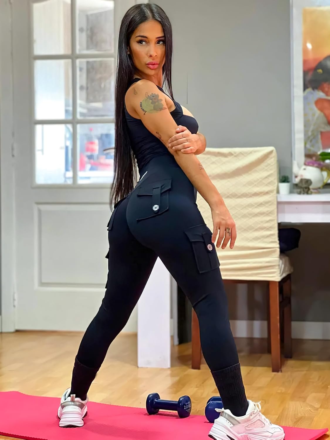 YEOREO CoreFlex Workout Cargo Leggings with Pockets for Women Hidden Scrunch But...