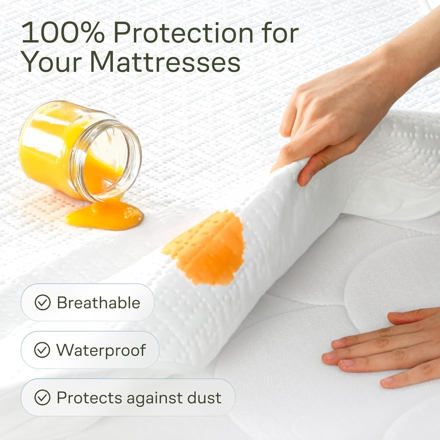 100% Waterproof Queen Mattress Protector - 360 Pad Protection Against Spills, St...