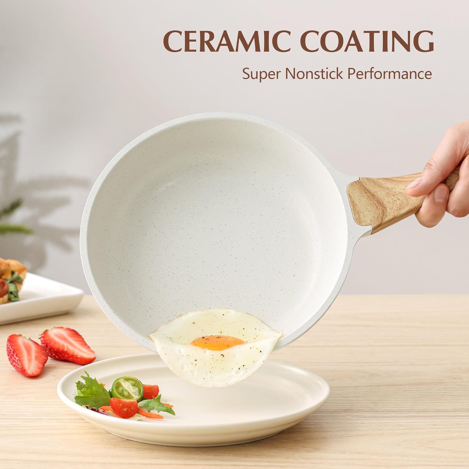 SENSARTE Nonstick Ceramic Frying Pan with Lid 8/9.5/10/11/12.5 Inch Omelet Pan S...
