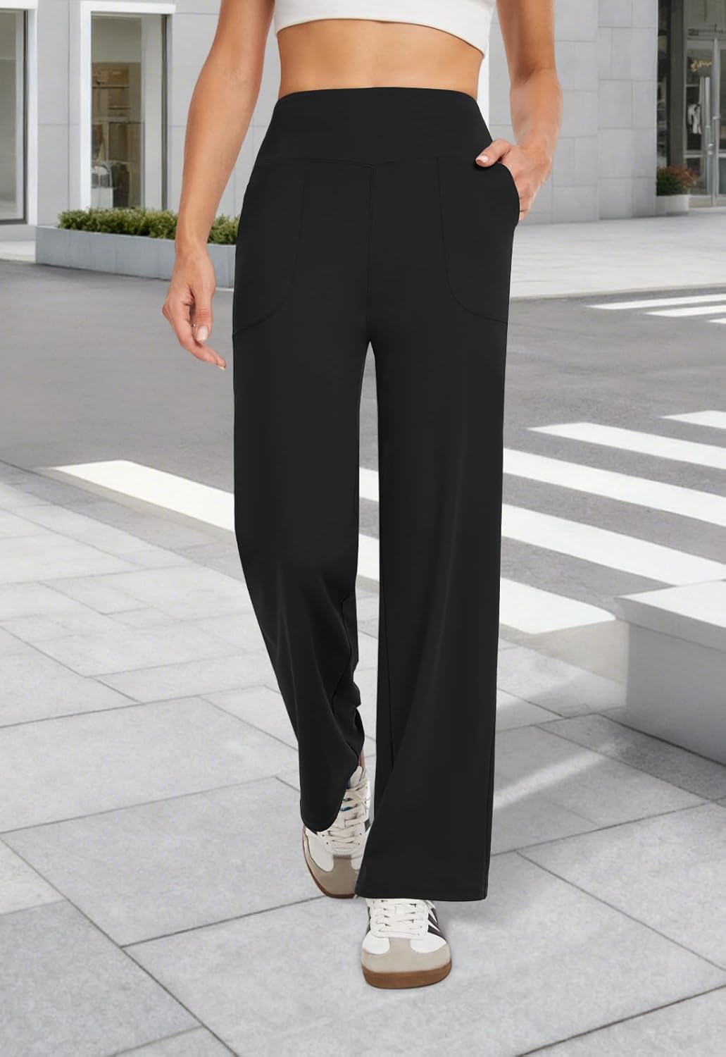 Wide Leg Pants Woman High Waist Yoga Pants with Pockets Loose Stretch Dress Work...
