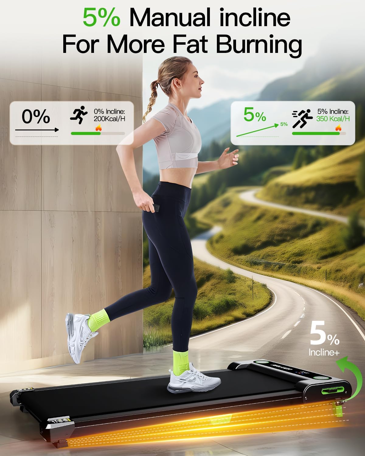 Walking Pad with Incline, Akluer Incline Treadmills for Home, 2.5 HP Under Desk...
