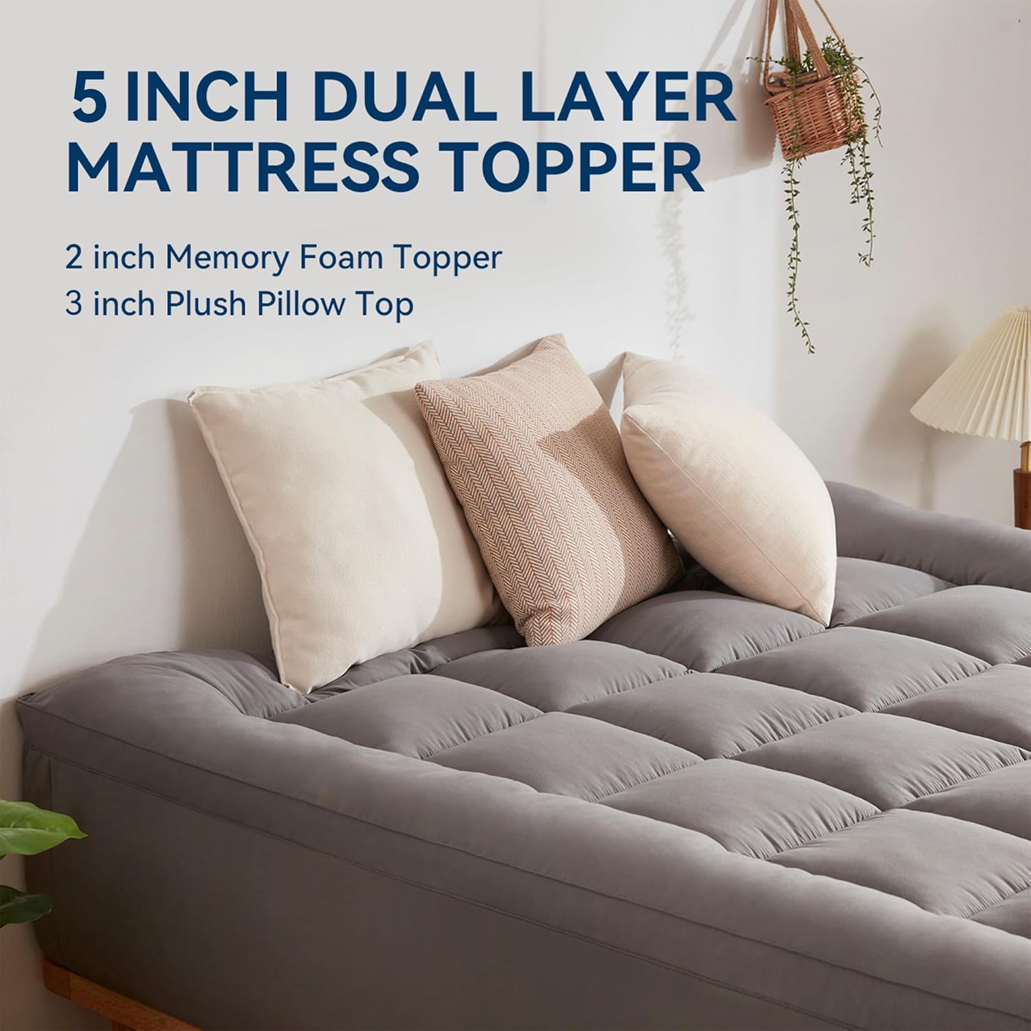 BDEUS Dual Layer 5 Inch Memory Foam Mattress Toppe...