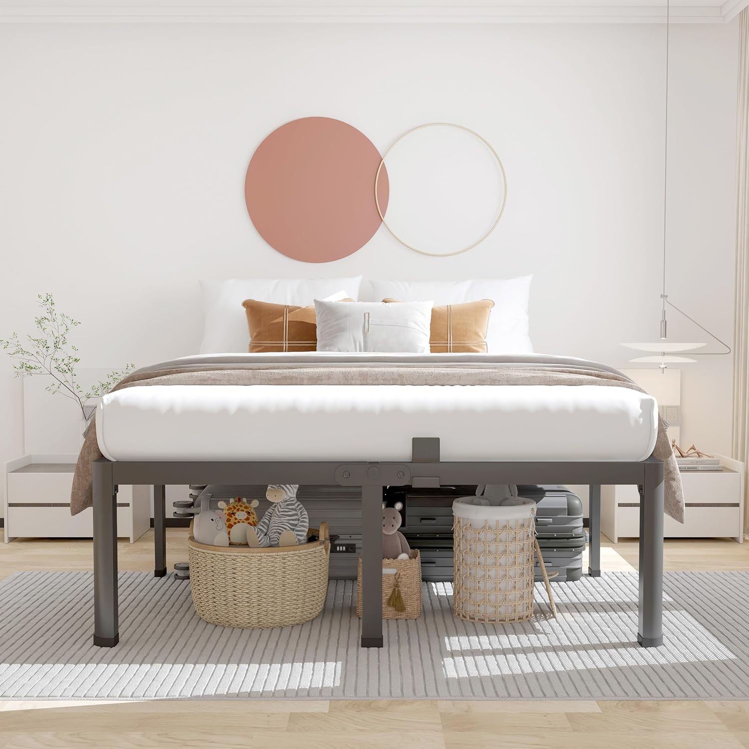 ROIL 14 inch King Size Bed Frame Metal Platform No Box Spring Needed with Headbo...