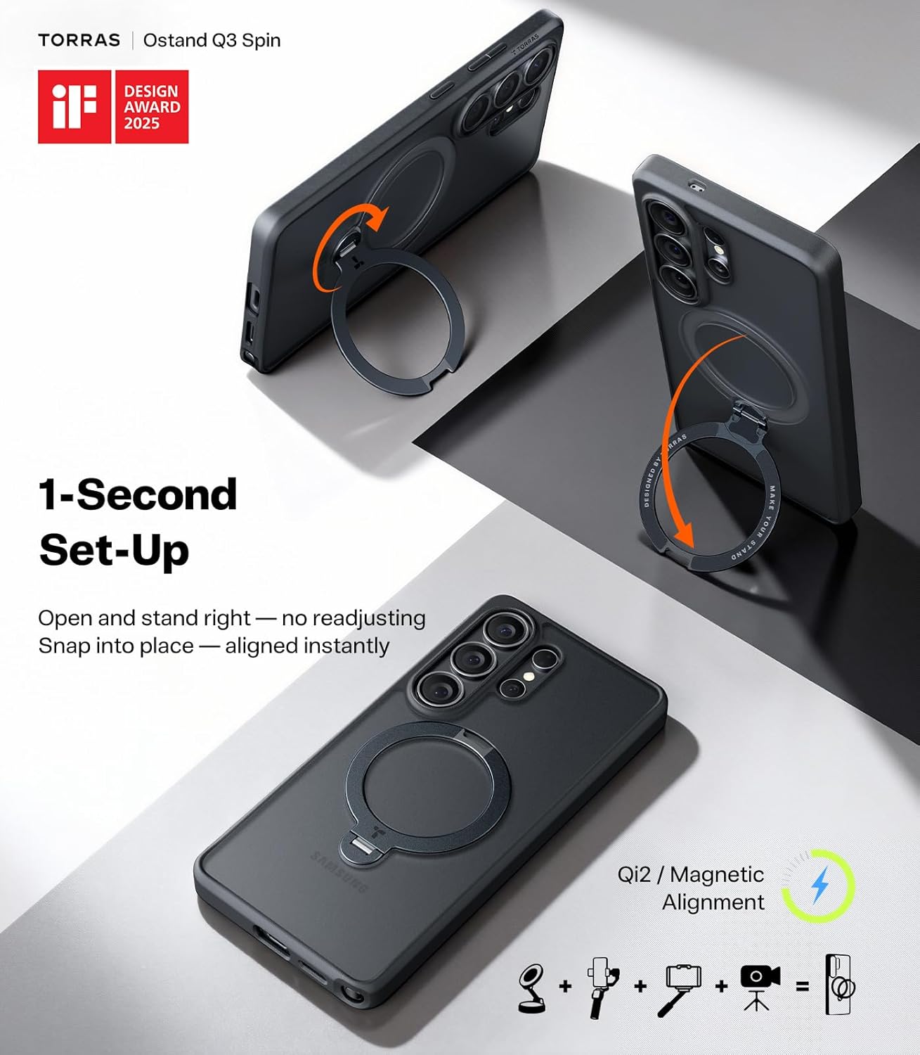 TORRAS Q3 Spin for Samsung Galaxy S26 Ultra Case with 360 Magnetic Stand, Fit fo...