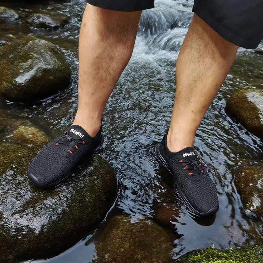 DOUSSPRT Men's Water Shoes Quick Drying Sports Aqua Shoes 10.5 Allblack
