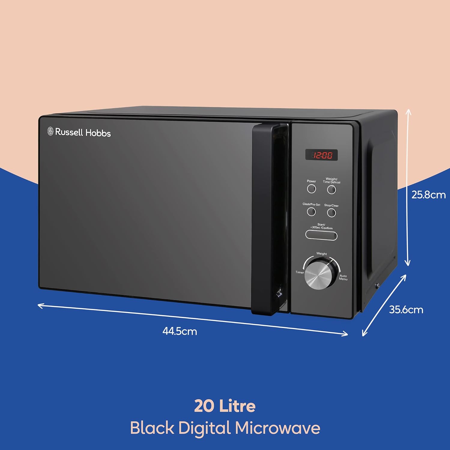 Russell Hobbs RHM2076B 20 Litre 800 W Black Digital Solo Microwave with 5 Power...